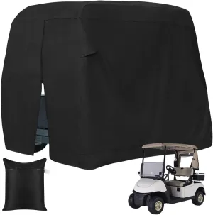 Golf Cart Cover 600D Heavy Duty Polyester for 4 Passenger EZGO Yamaha Club Car Waterproof Sunproof Rainproof with Storage Bag Black 112 x 48 x 66 Inches