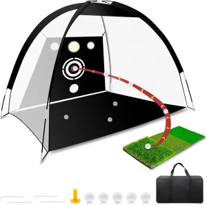 Golf Net - Upgraded 10x7ft Practice Net with 5 Balls, Tri-Turf Mat and Portable Storage Bag, Durable Golfing Net for Backyard Driving Swing Outdoor - Gifts for Golfing Lovers - Golf Accessories