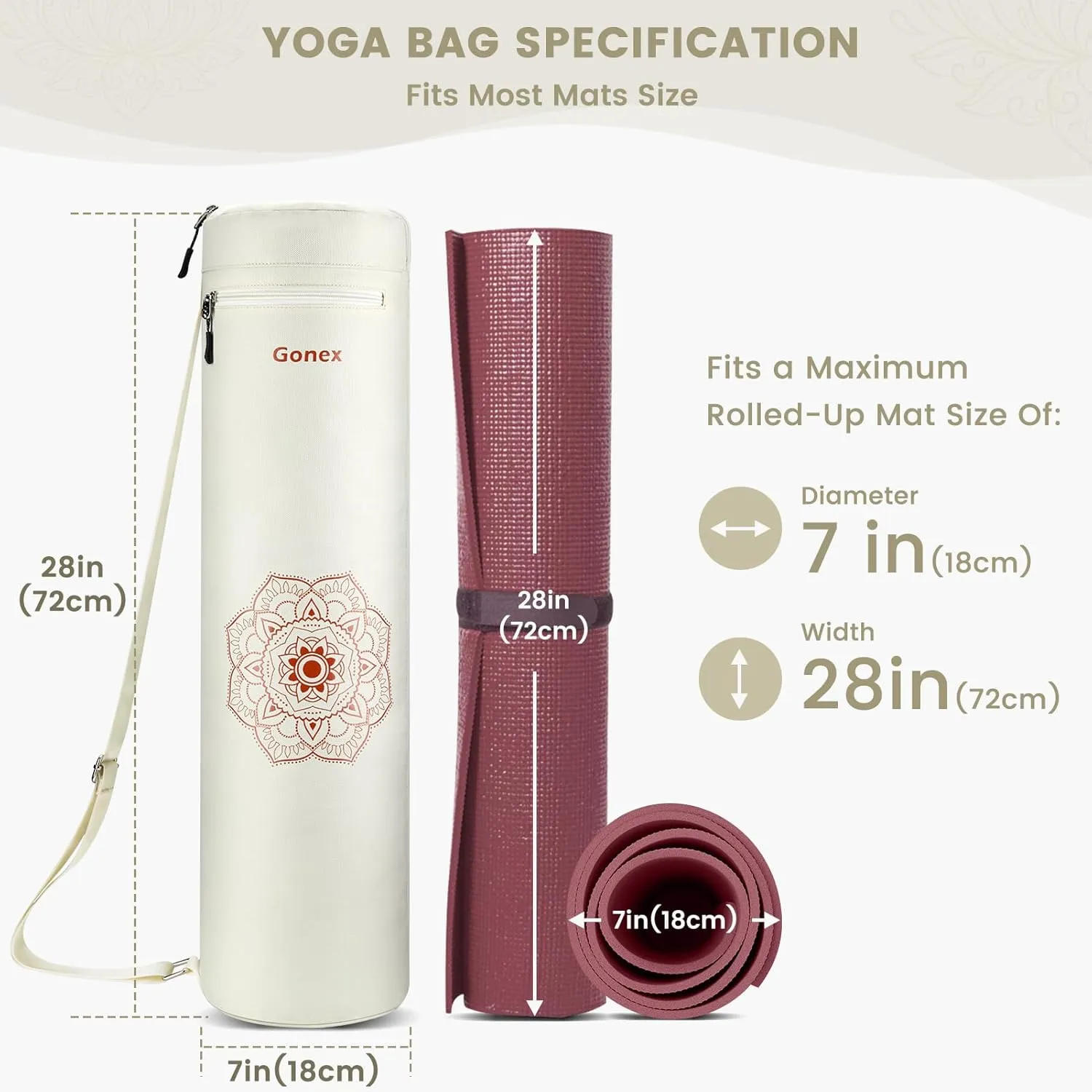 Gonex Yoga Mat Bag, Yoga Mat Carrier Full-Zip Exercise Yoga Mat Carry Bag for Women Men with 2 Multi-Functional Storage Cargo Pockets Extra Wide Adjustable Shoulder Strap