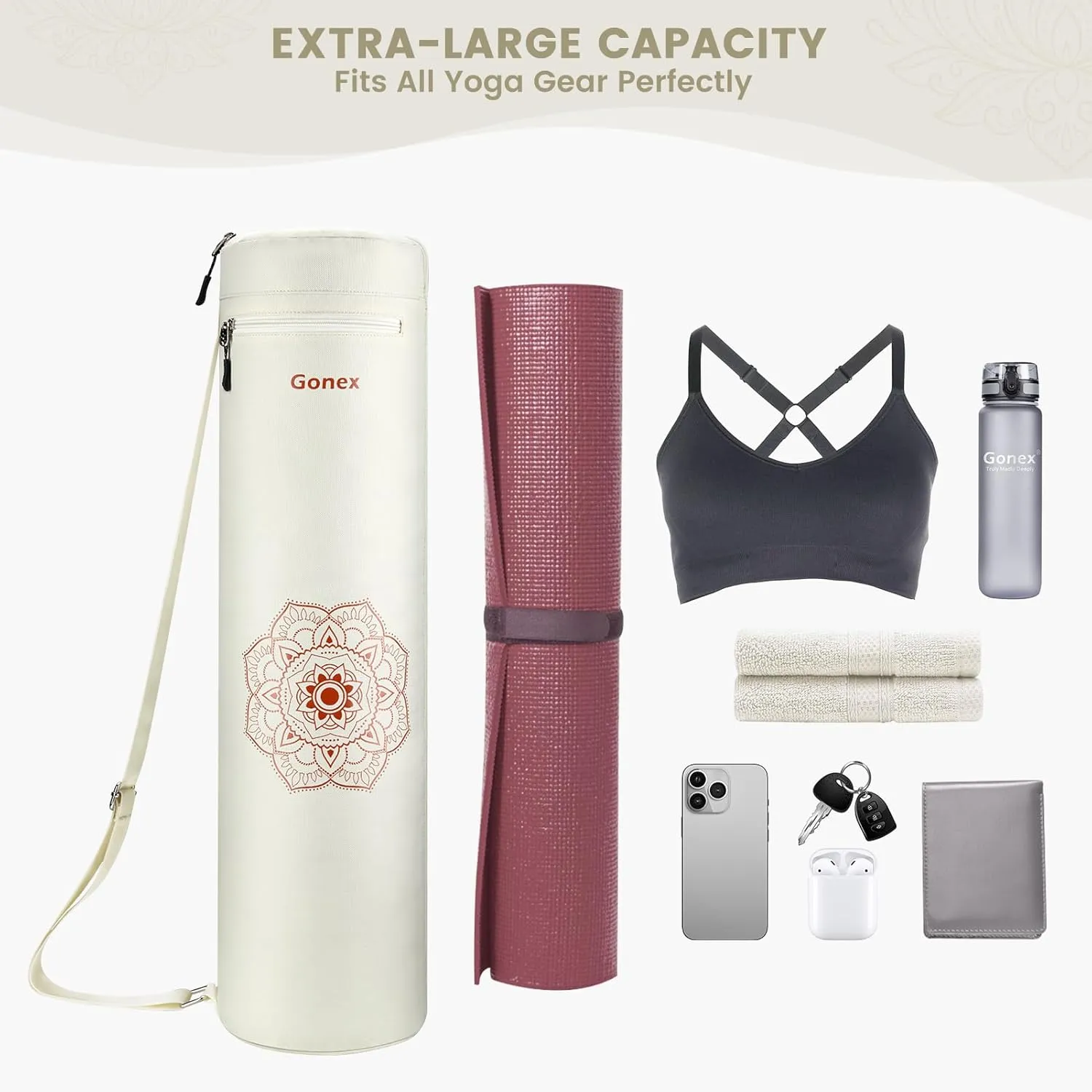 Gonex Yoga Mat Bag, Yoga Mat Carrier Full-Zip Exercise Yoga Mat Carry Bag for Women Men with 2 Multi-Functional Storage Cargo Pockets Extra Wide Adjustable Shoulder Strap