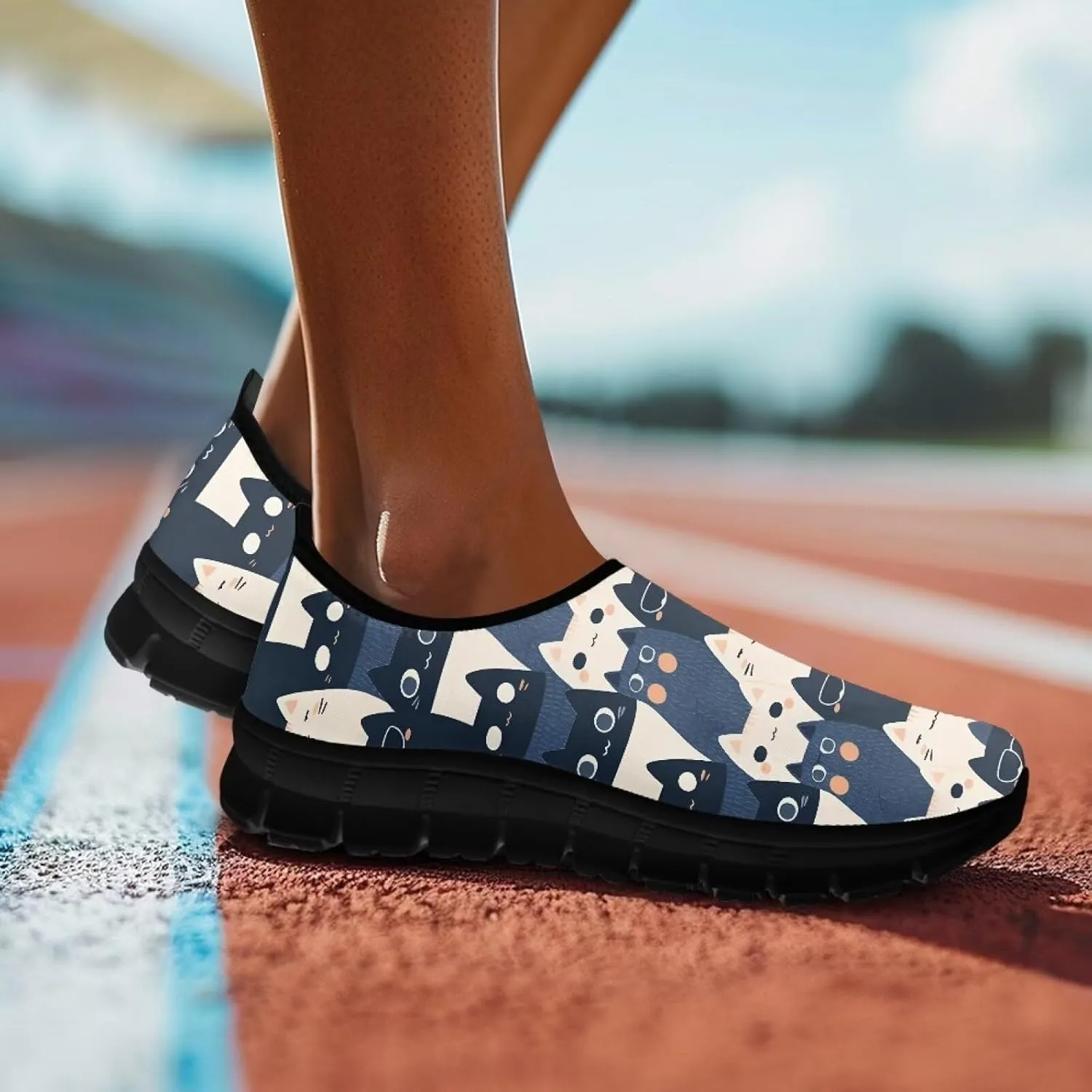 GOSTONG Sneakers for Women Non Slip Soft EVA Sole Running Hiking Shoes Easy Slip on Loafers Indoor Outdoor Black US 5.5-11.5
