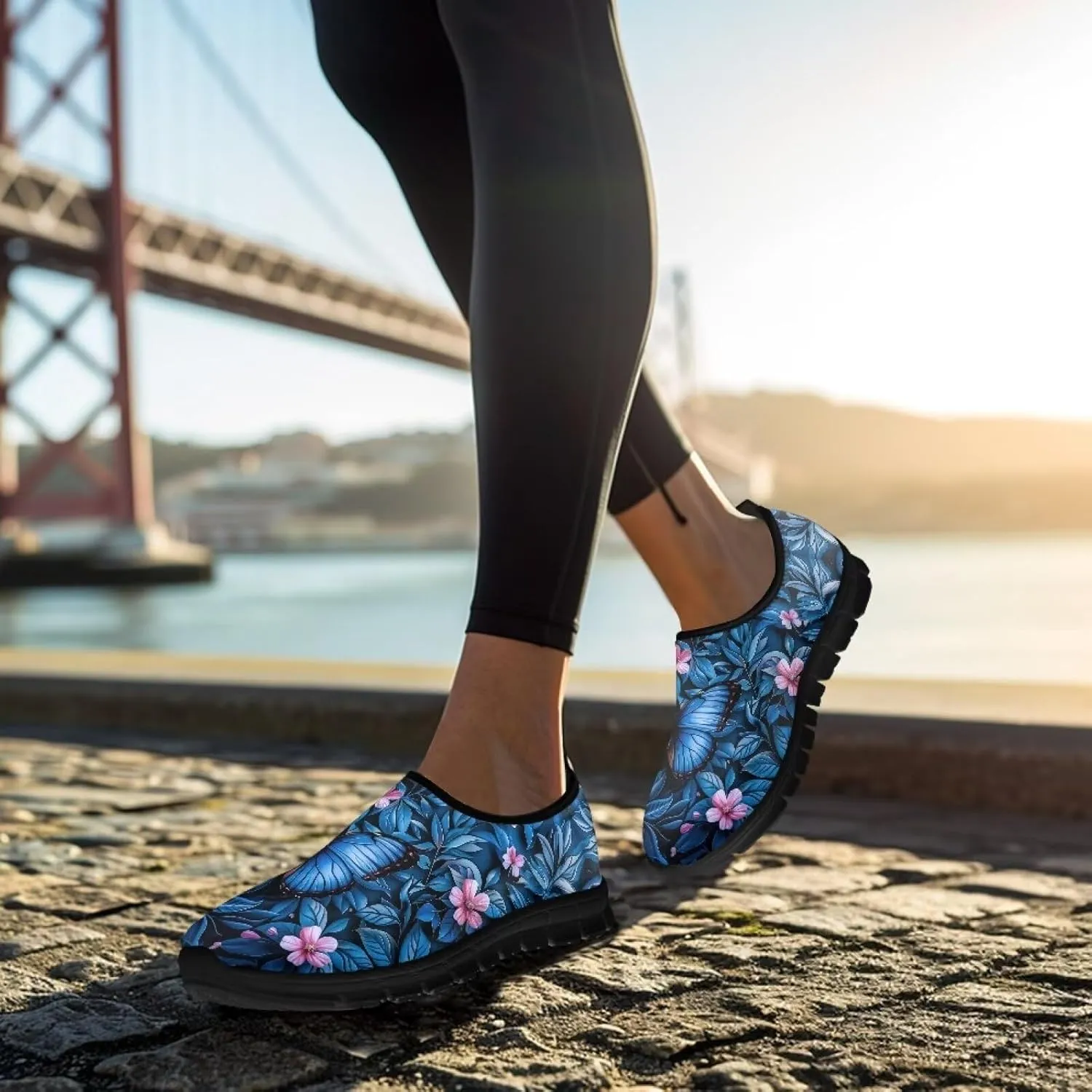 GOSTONG Sneakers for Women Non Slip Soft EVA Sole Running Hiking Shoes Easy Slip on Loafers Indoor Outdoor Black US 5.5-11.5