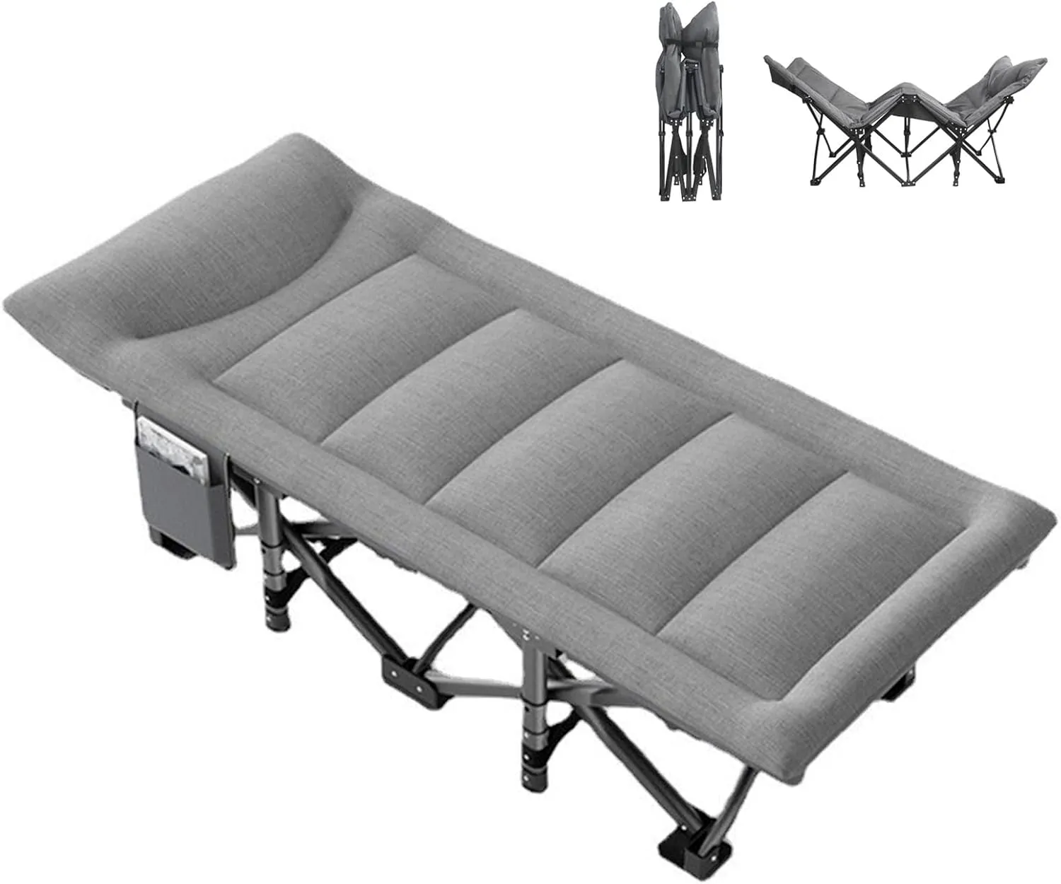 Gray, Folding Camping Cot for Adults, Heavy Duty Camping Bed with Mattress and Side Bag, Portable Sleeping Cot for Camping,Fishing,Picnic,Pool,Beach,Hospital,Guest Bed,Office Nap