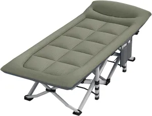 Green, Folding Camping Cot for Adults, Heavy Duty Carbon Steel Camping Bed with Mattress, Portable Lounge Chair Sleeping Cot for Camping Home Office Vacation Hospital Guest Sleeping