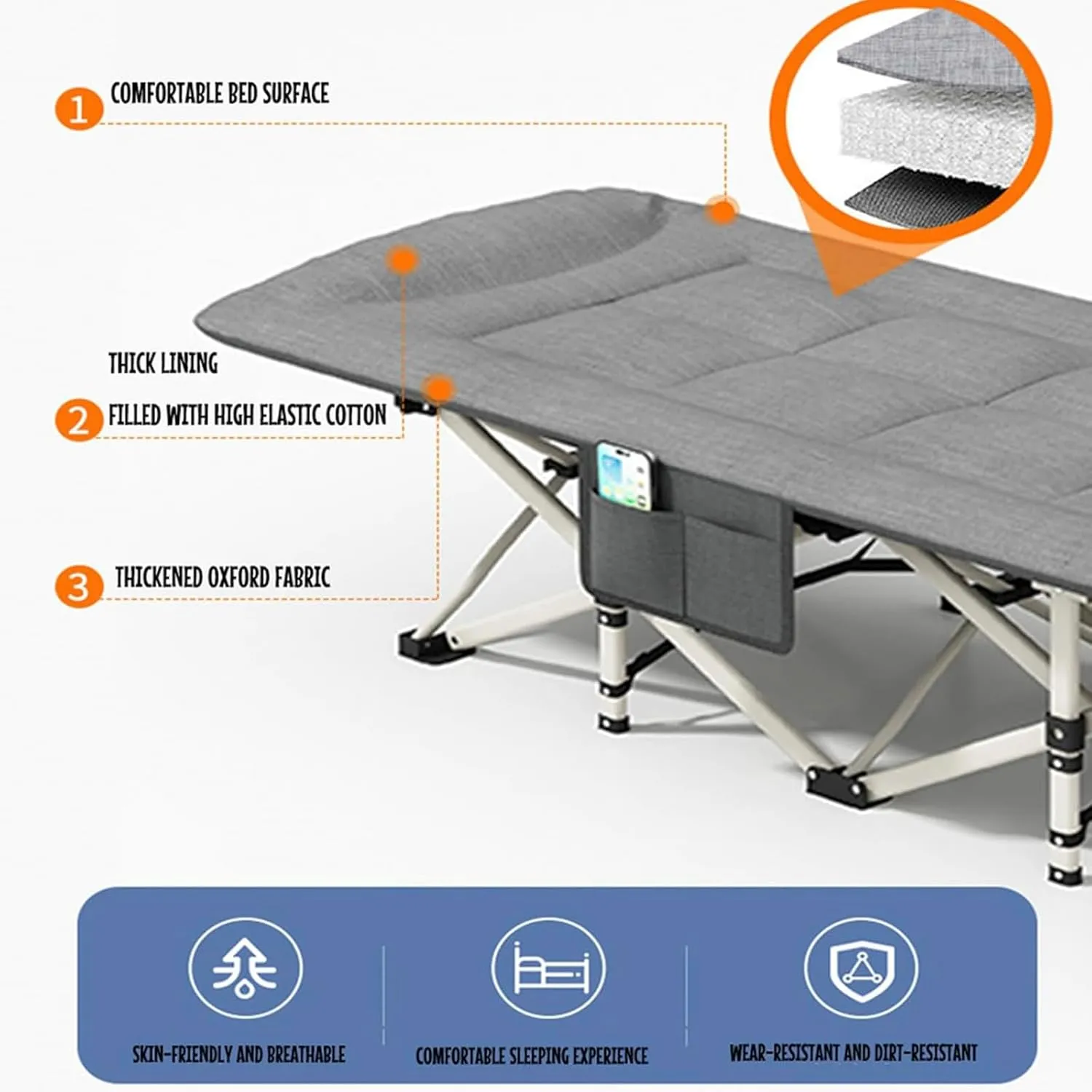 Green, Folding Camping Cot for Adults, Heavy Duty Carbon Steel Camping Bed with Mattress, Portable Lounge Chair Sleeping Cot for Camping Home Office Vacation Hospital Guest Sleeping