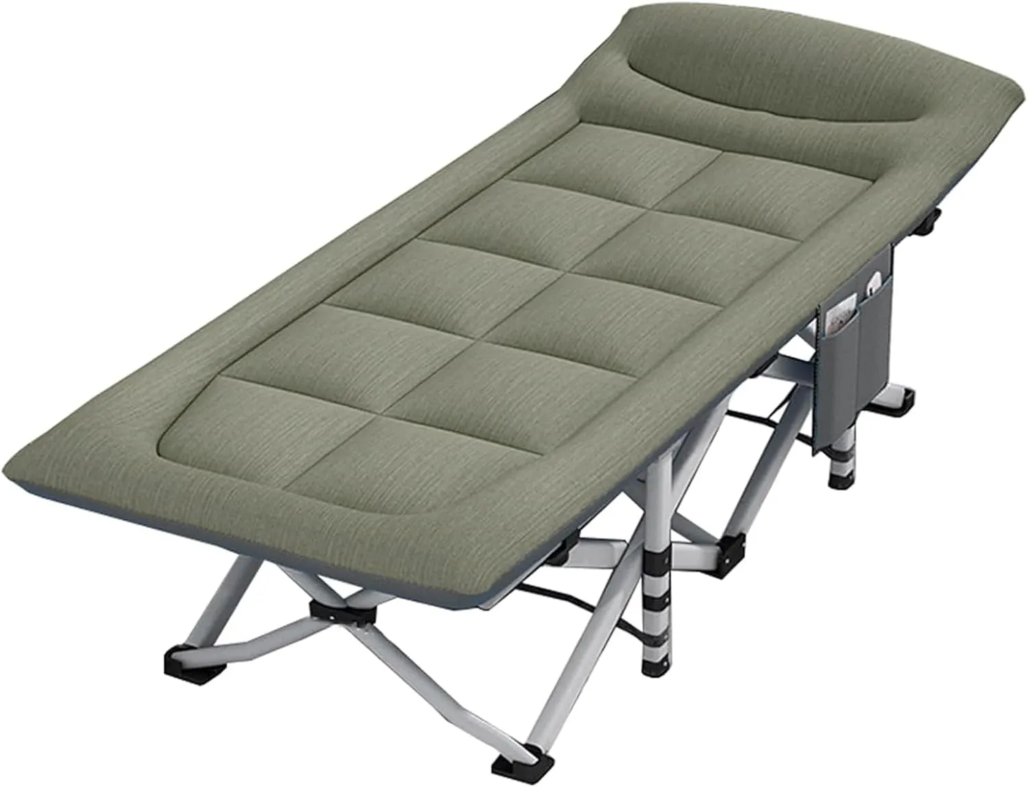 Green, Folding Camping Cot for Adults, Heavy Duty Carbon Steel Camping Bed with Mattress, Portable Lounge Chair Sleeping Cot for Camping Home Office Vacation Hospital Guest Sleeping