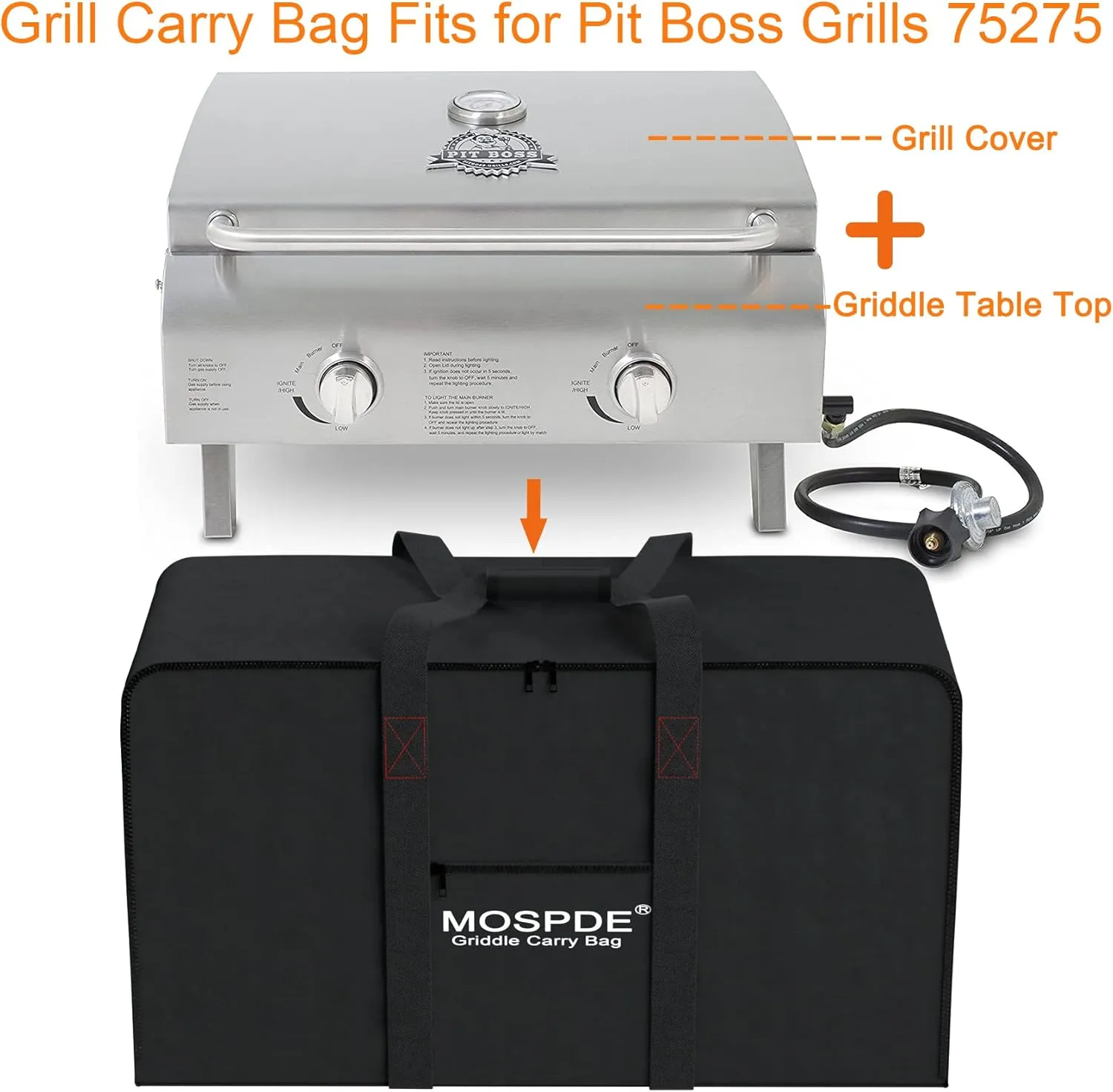 Grill Carry Bag Fits for Pit Boss Grills 75275, Portable Gas Grill Carrying Bag Fits Pit Boss Grills, Griddle Carry Bag 600D Heavy Duty Water-Resistant