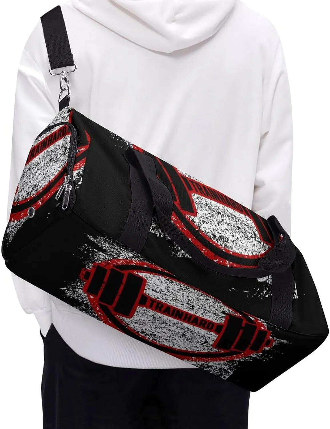 Grunge Dumbbell Pattern Duffel Bag for Boys Girls with Waterproof Shoe Compartment
