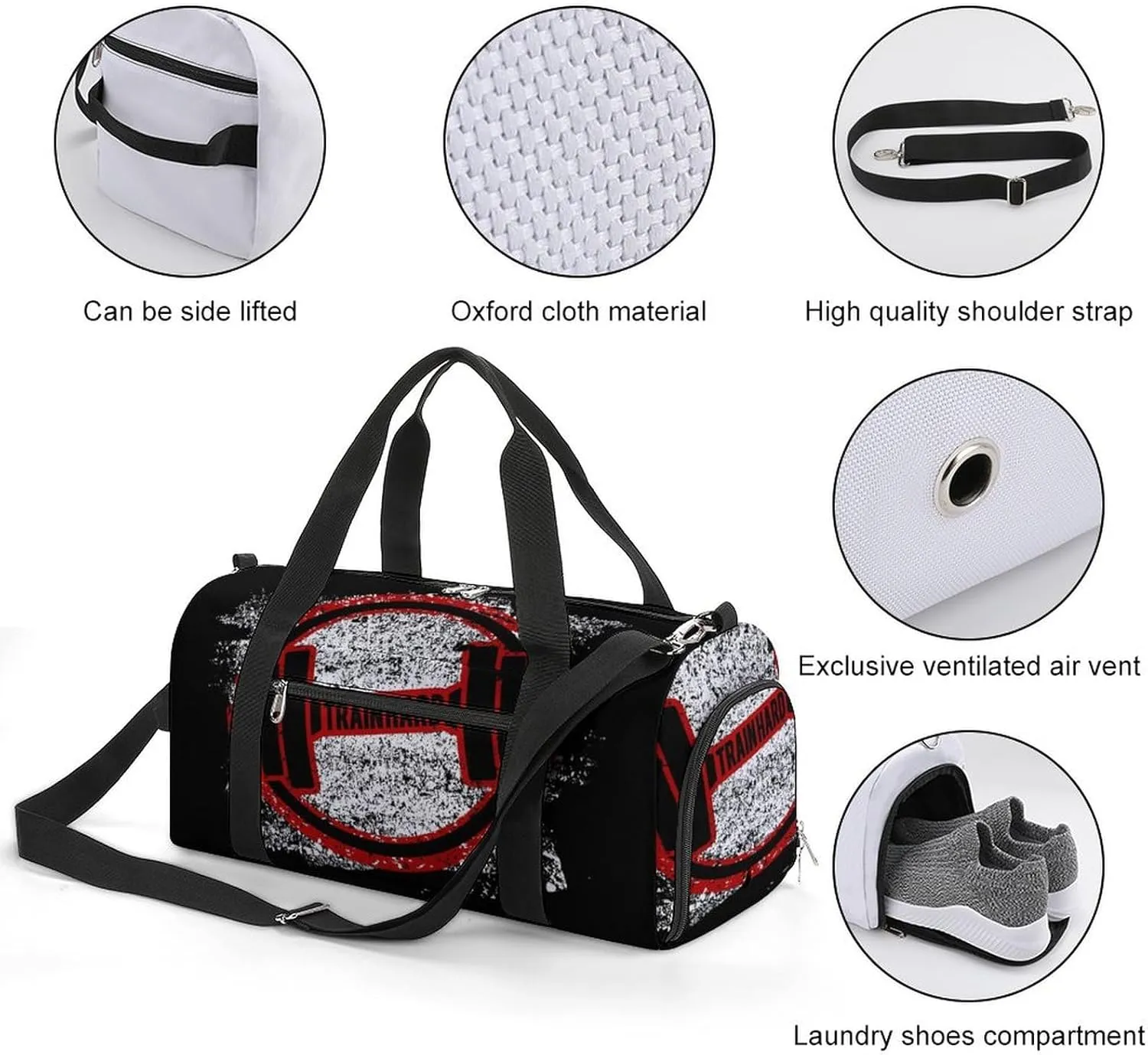 Grunge Dumbbell Pattern Duffel Bag for Boys Girls with Waterproof Shoe Compartment