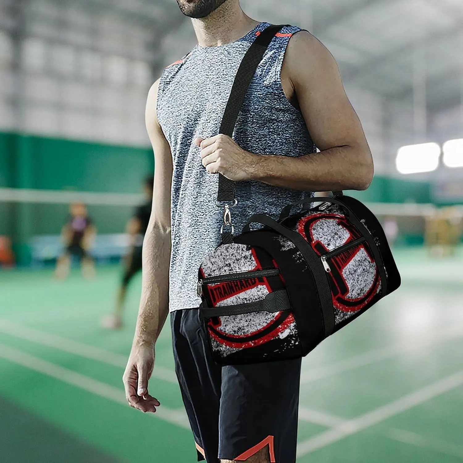 Grunge Dumbbell Pattern Duffel Bag for Boys Girls with Waterproof Shoe Compartment