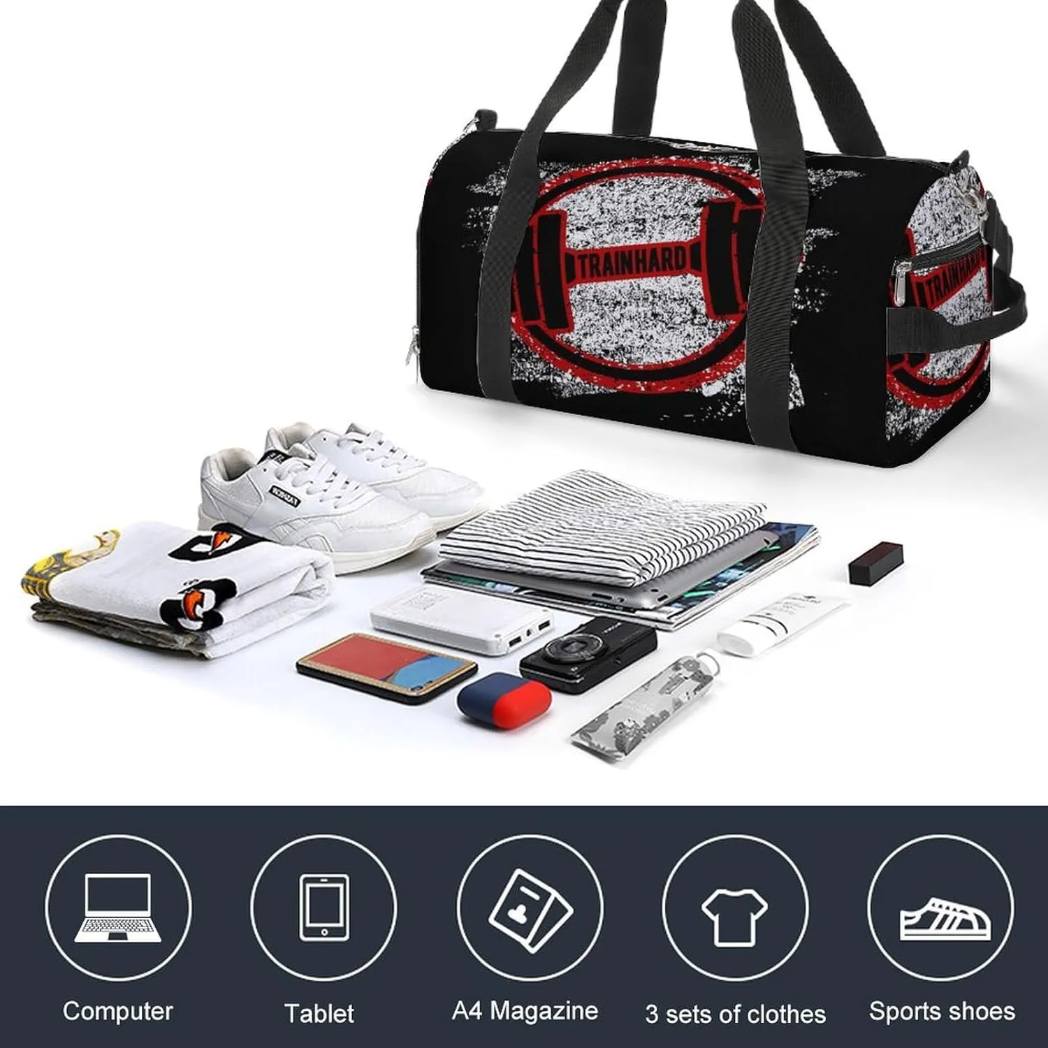 Grunge Dumbbell Pattern Duffel Bag for Boys Girls with Waterproof Shoe Compartment