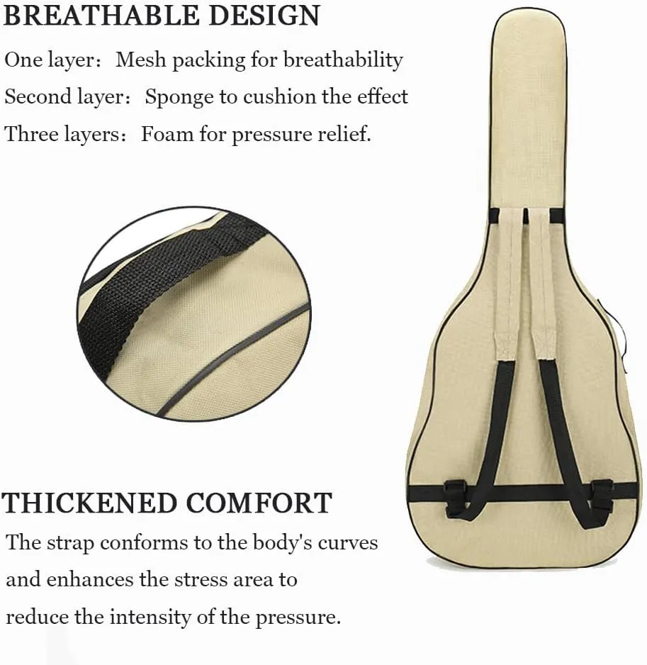 Gvince Portable Guitar Bag, Multi-color Waterproof 600D Oxford Fabric Guitar Case with Double Shoulders Adjustable Strap (Beige, 40/41inch)