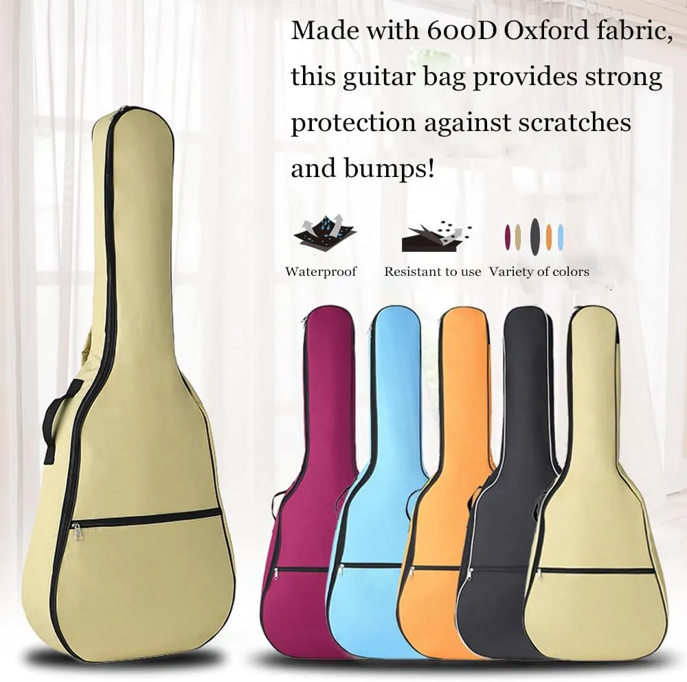 Gvince Portable Guitar Bag, Multi-color Waterproof 600D Oxford Fabric Guitar Case with Double Shoulders Adjustable Strap (Beige, 40/41inch)