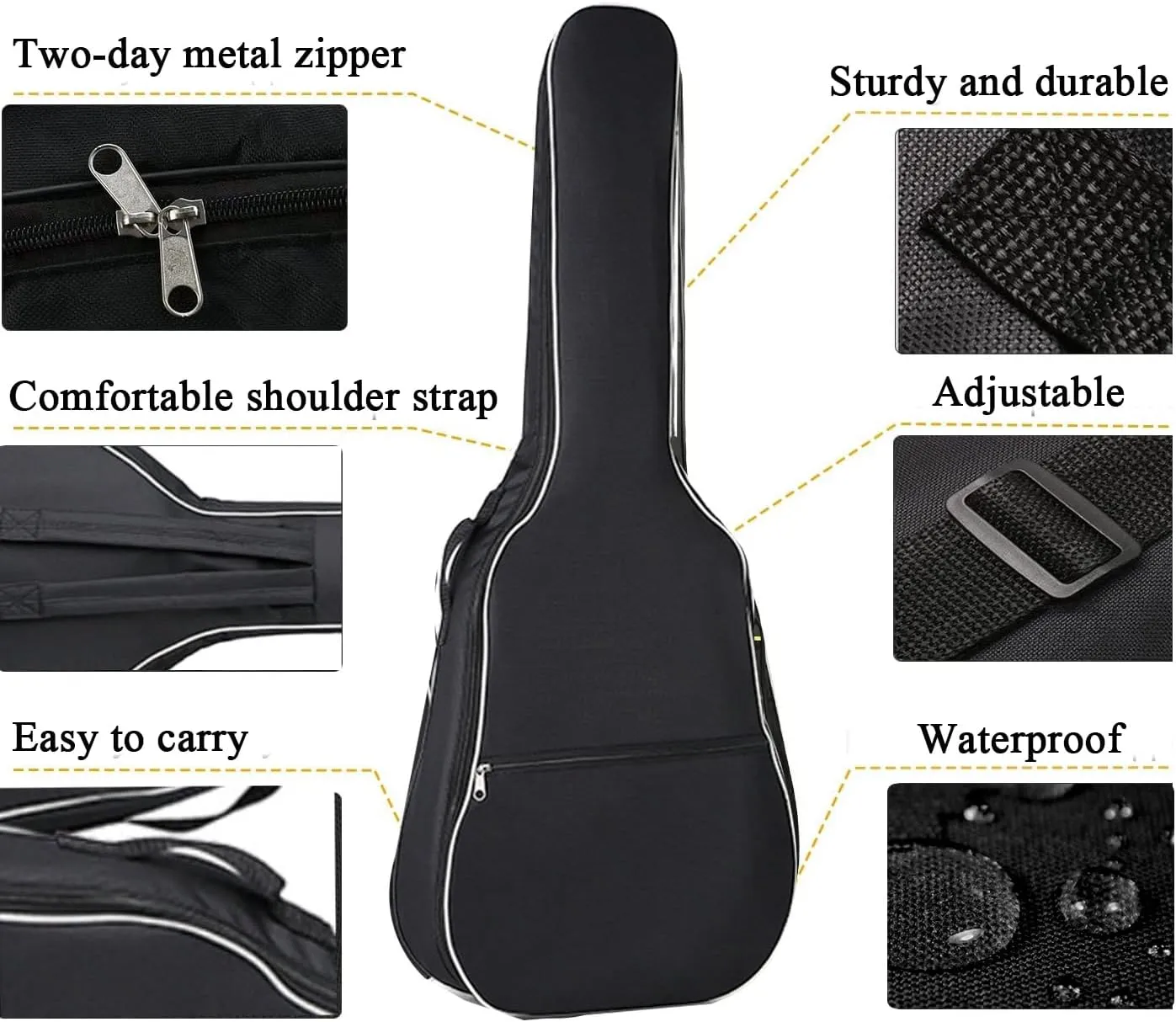Gvince Portable Guitar Bag, Multi-color Waterproof 600D Oxford Fabric Guitar Case with Double Shoulders Adjustable Strap (Black, 40/41inch)