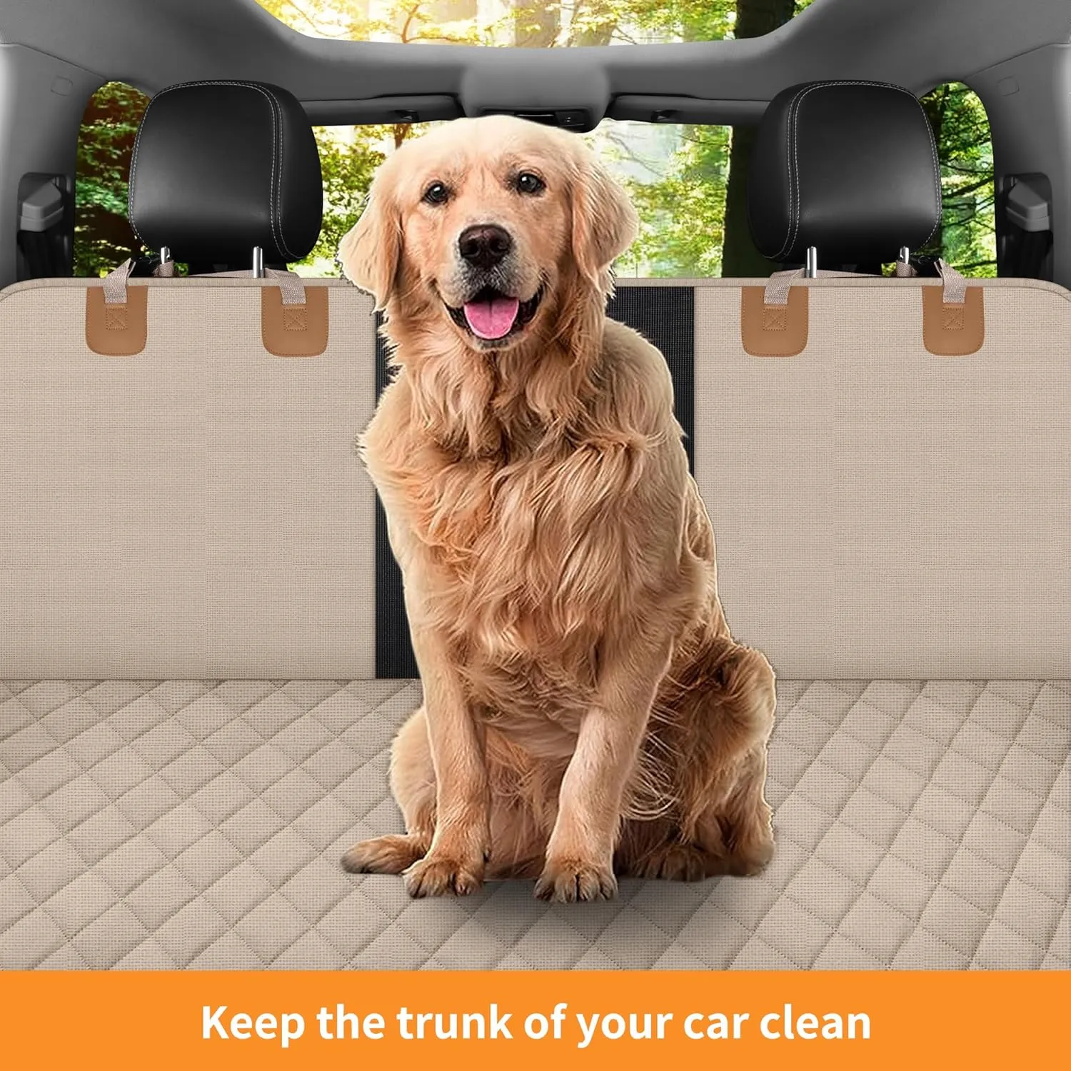 GXT Dog Back Seat Cover Protector for Cars SUV and Trucks with Mesh Window, Scratchproof Nonslip and Waterproof Material(Dark Khaki)