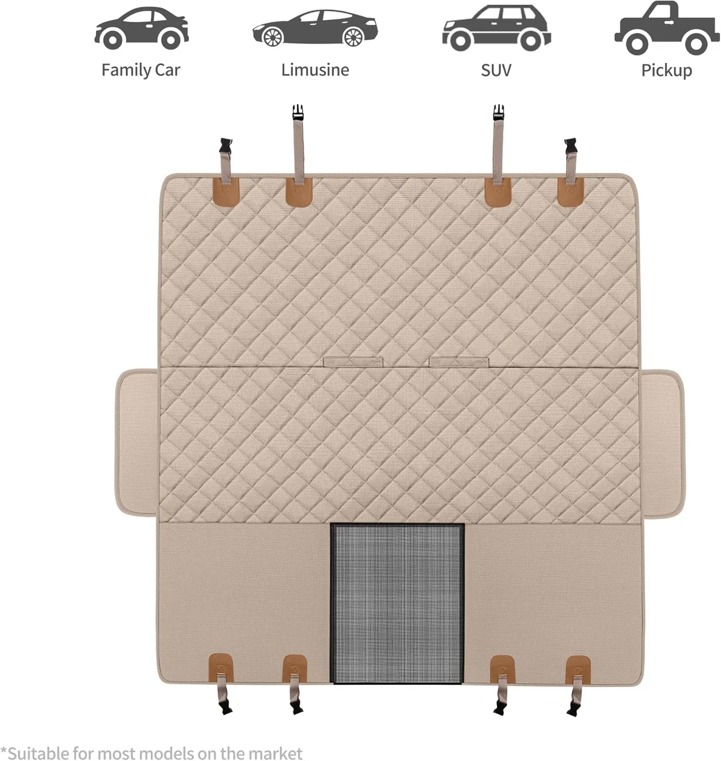 GXT Dog Back Seat Cover Protector for Cars SUV and Trucks with Mesh Window, Scratchproof Nonslip and Waterproof Material(Dark Khaki)