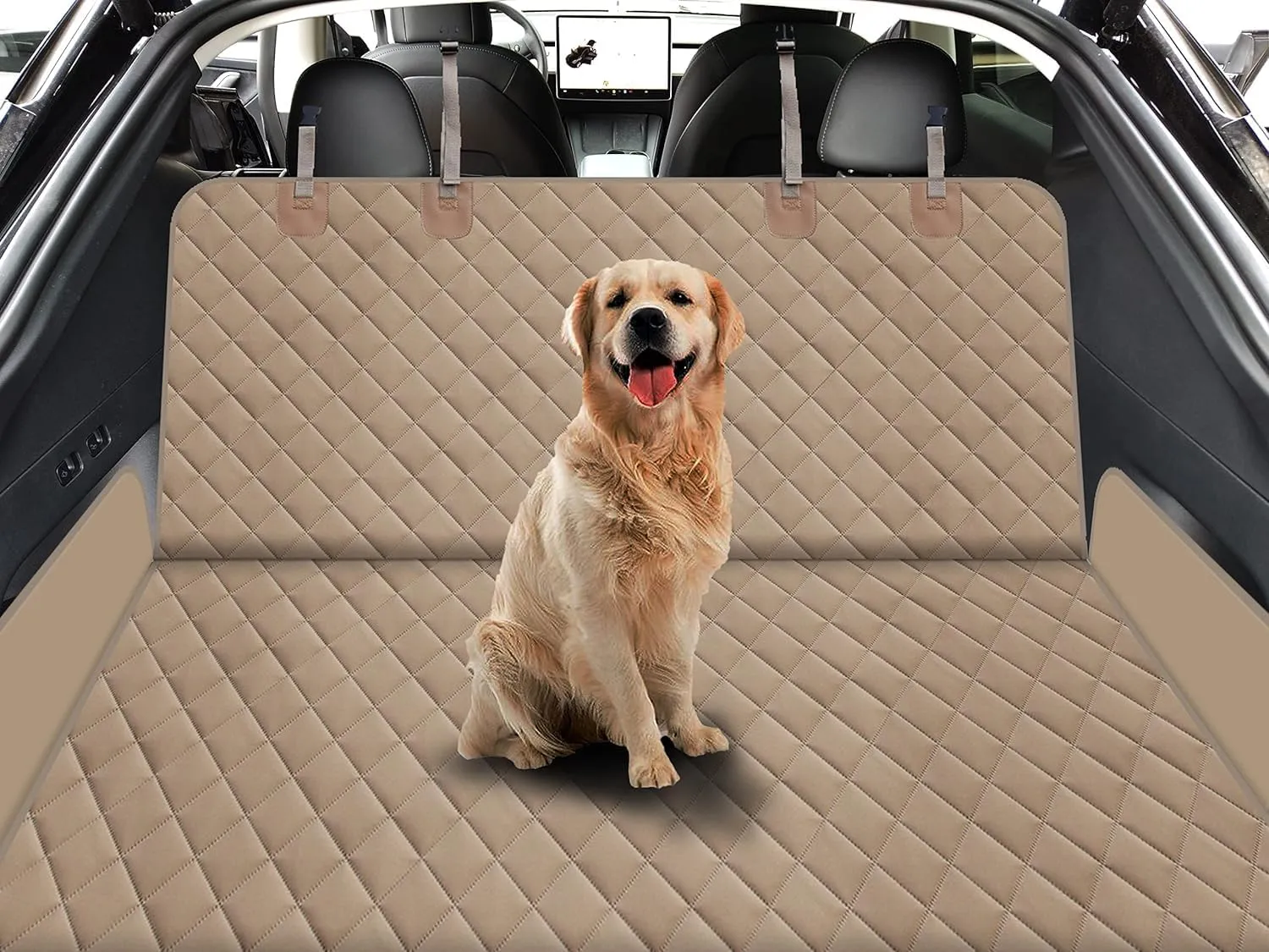 GXT Dog Back Seat Cover Protector for Cars SUV and Trucks with Mesh Window, Scratchproof Nonslip and Waterproof Material(Dark Khaki)