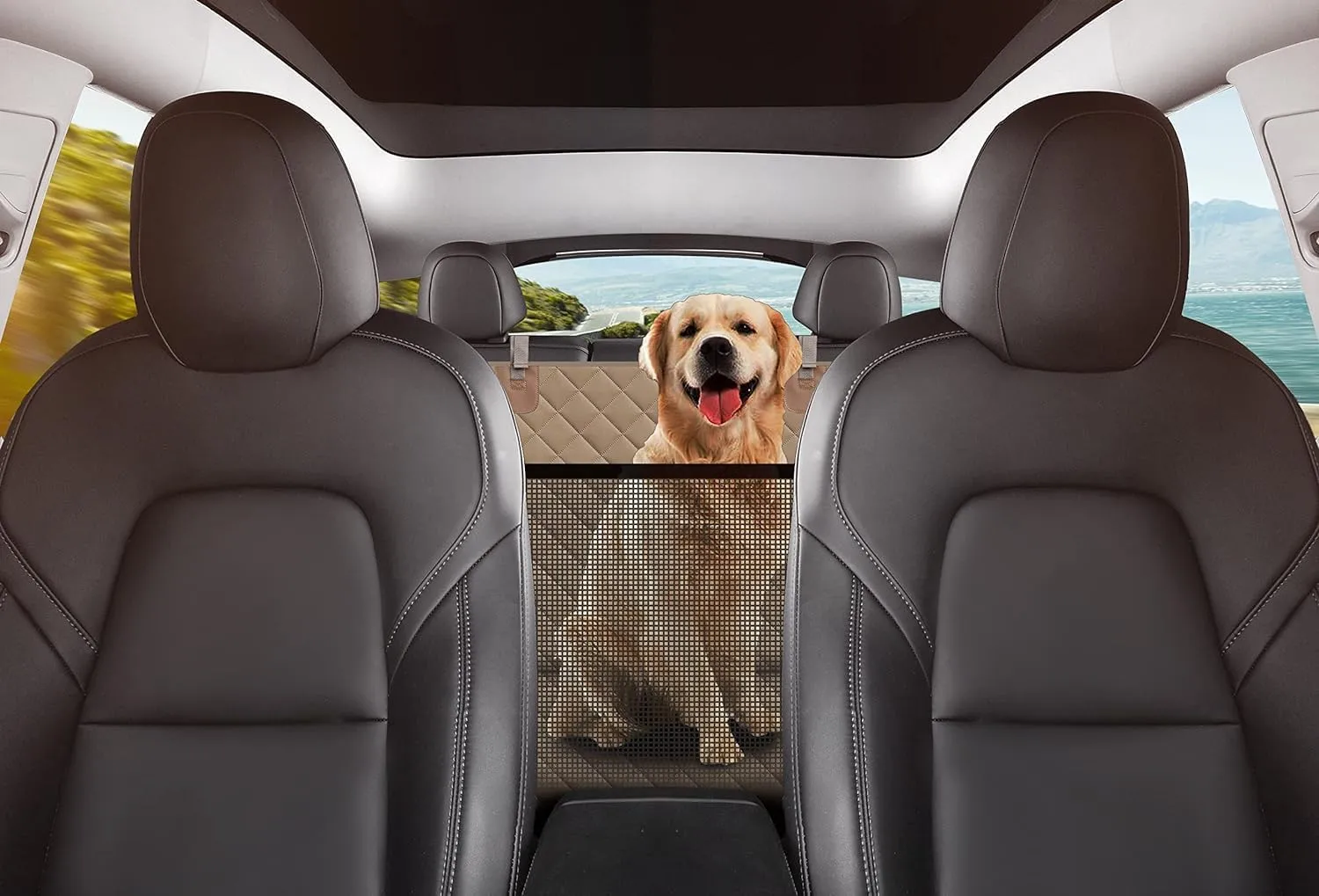 GXT Dog Back Seat Cover Protector for Cars SUV and Trucks with Mesh Window, Scratchproof Nonslip and Waterproof Material(Dark Khaki)