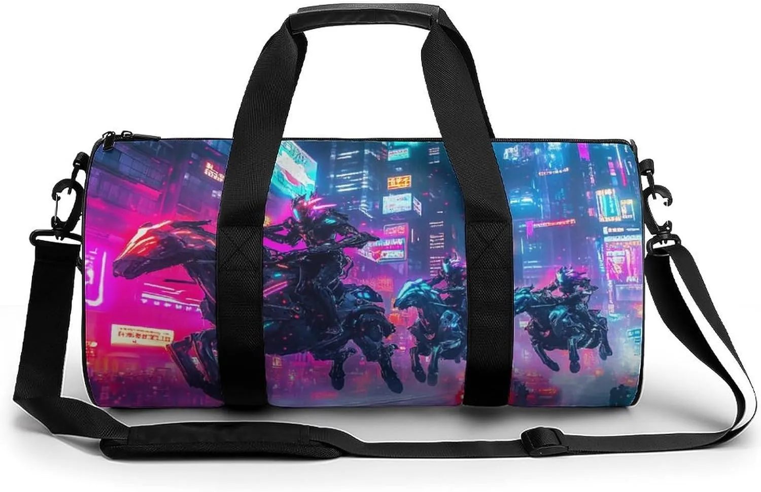 Gym Bag 17in for Men Women, Waterproof Foldable Sports Organizer, Durable Workout Travel Duffle Bag, Neon Night Battle-23