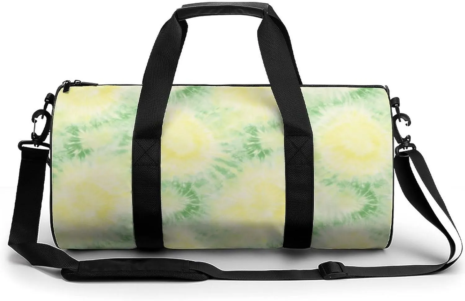 Gym Bag 17in for Men Women, Waterproof Foldable Sports Organizer, Durable Workout Travel Duffle Bag, Pale Yellow And Light Green Tie Dye-62