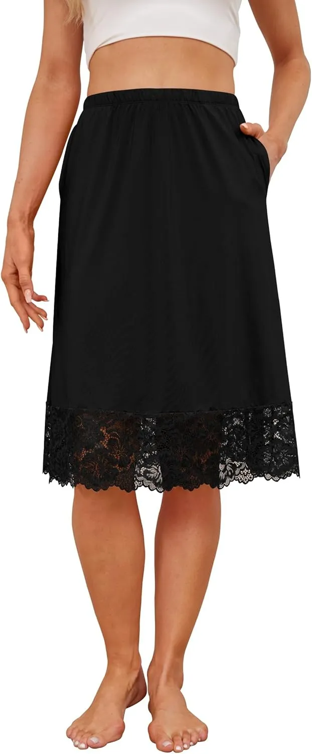 H HIAMIGOS Midi Slip Skirt Lace Slip Dress Half Slips for Women Satin Skirt