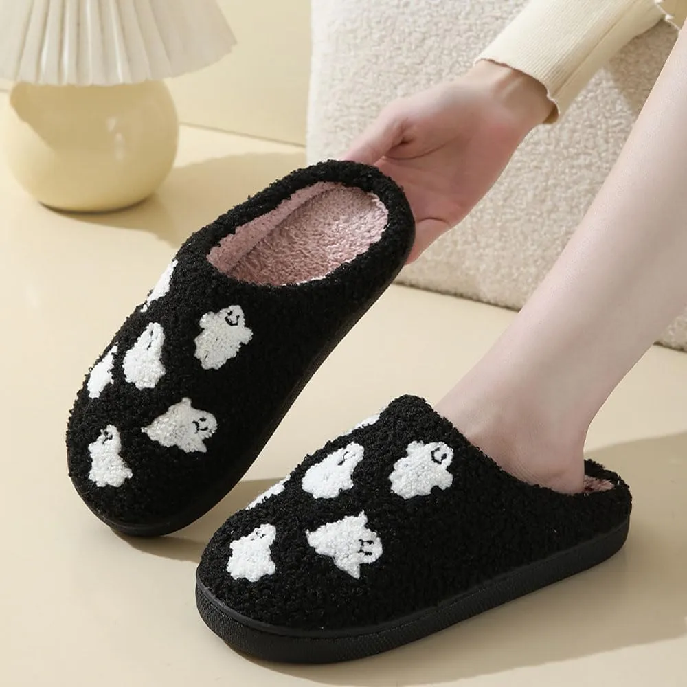 Halloween Skeleton Scream Fuzzy Slippers for Women and Men Cozy Plush Spooky Slippers Non-Slip Fluffy Halloween Christmas Gift