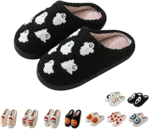 Halloween Skeleton Scream Fuzzy Slippers for Women and Men Cozy Plush Spooky Slippers Non-Slip Fluffy Halloween Christmas Gift