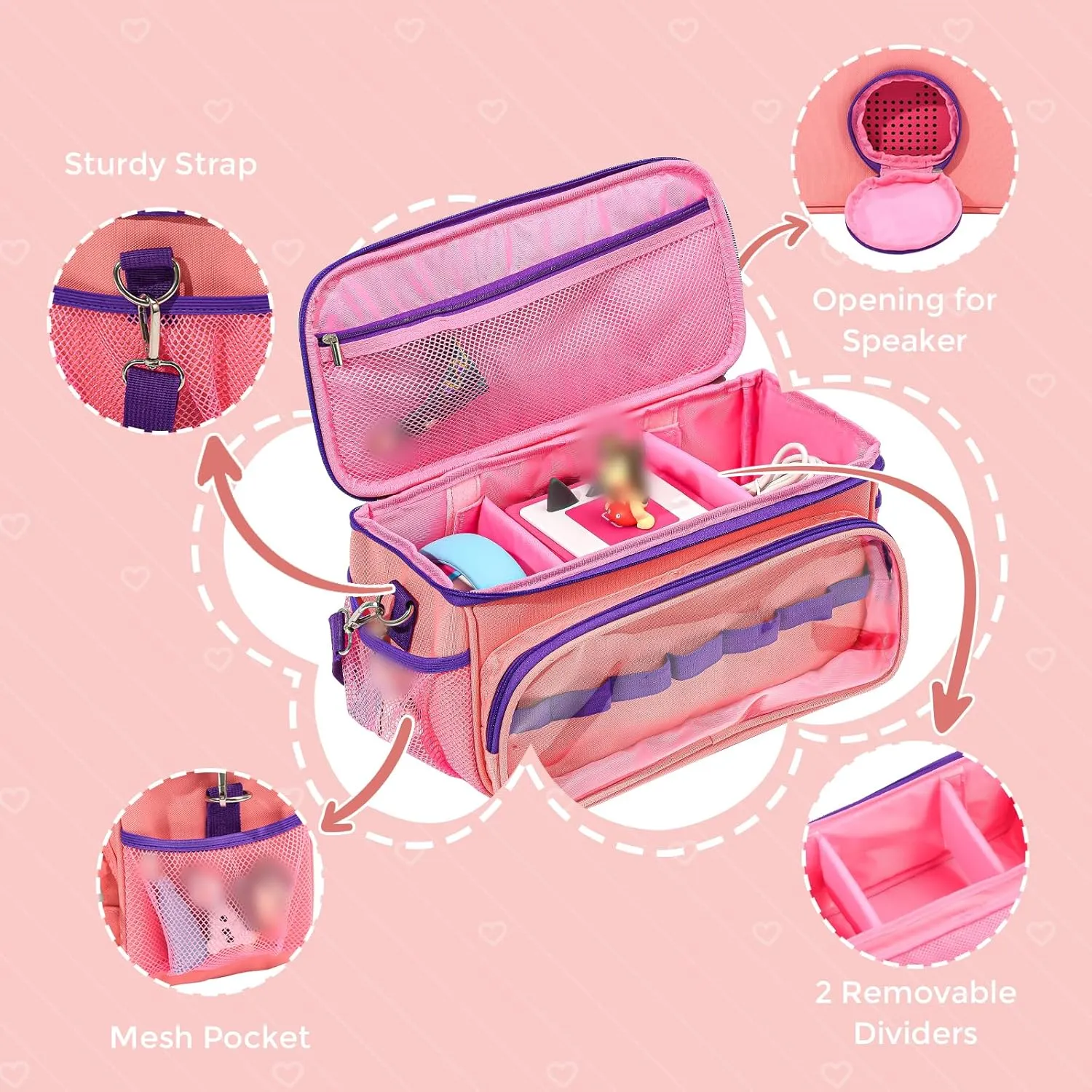 Hautton Carrying Case for Toniebox Starter Set, Portable Travel Carrying Bag for Tonies Audio Player, Tonies Figures, Headphone and Charging Station with Shoulder Strap and Handle -Pink
