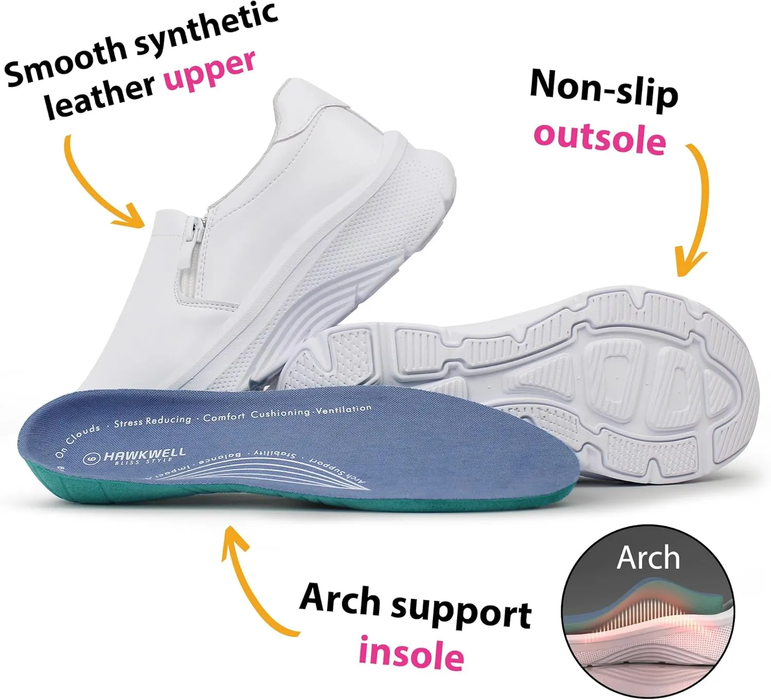 Hawkwell Women's Slip On Arch Support Comfortable Nurse Shoes Slip Resistant Lightweight Work Shoes
