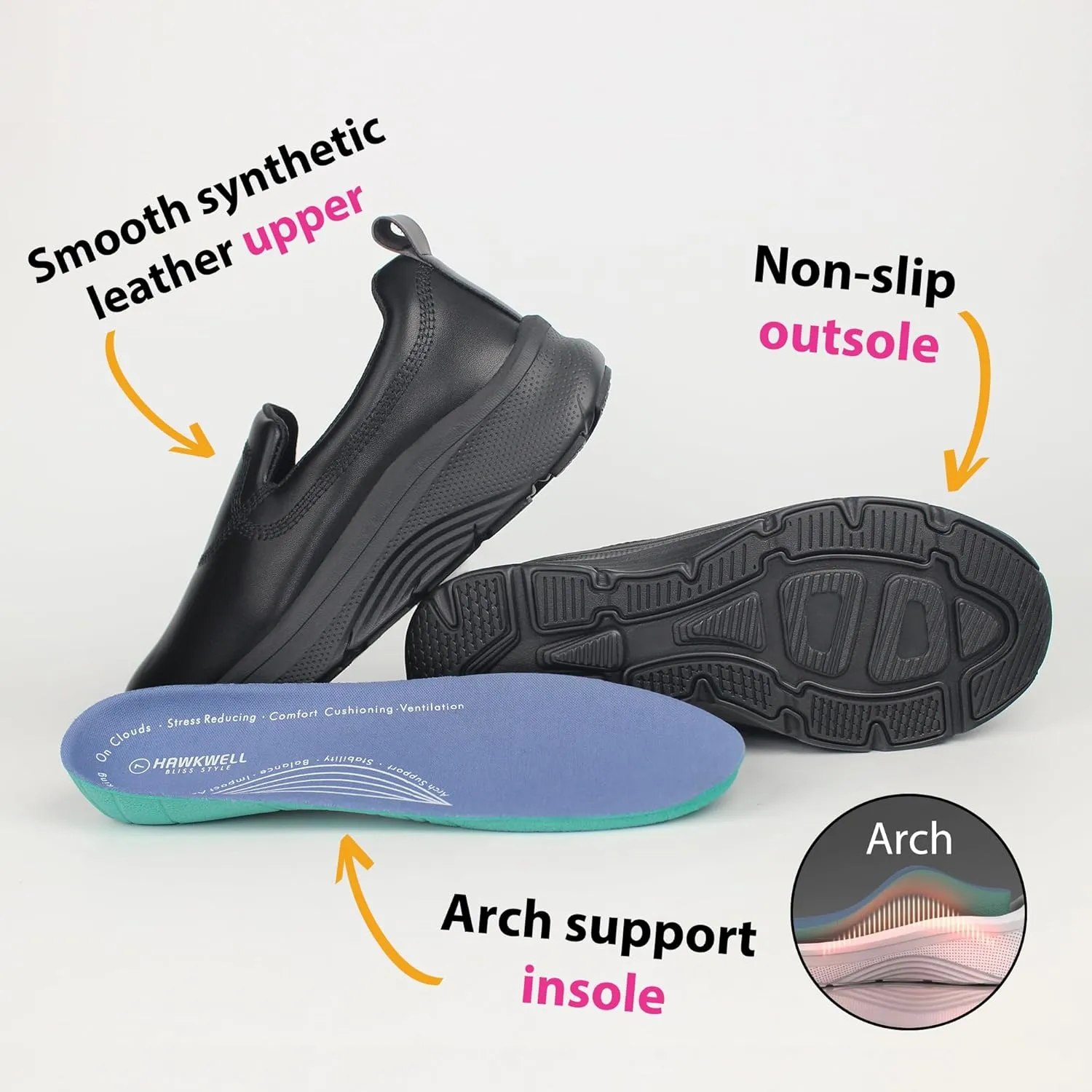 Hawkwell Women's Slip On Arch Support Nursing Shoes Comfortable Lightweight Slip Resistant Work Shoes