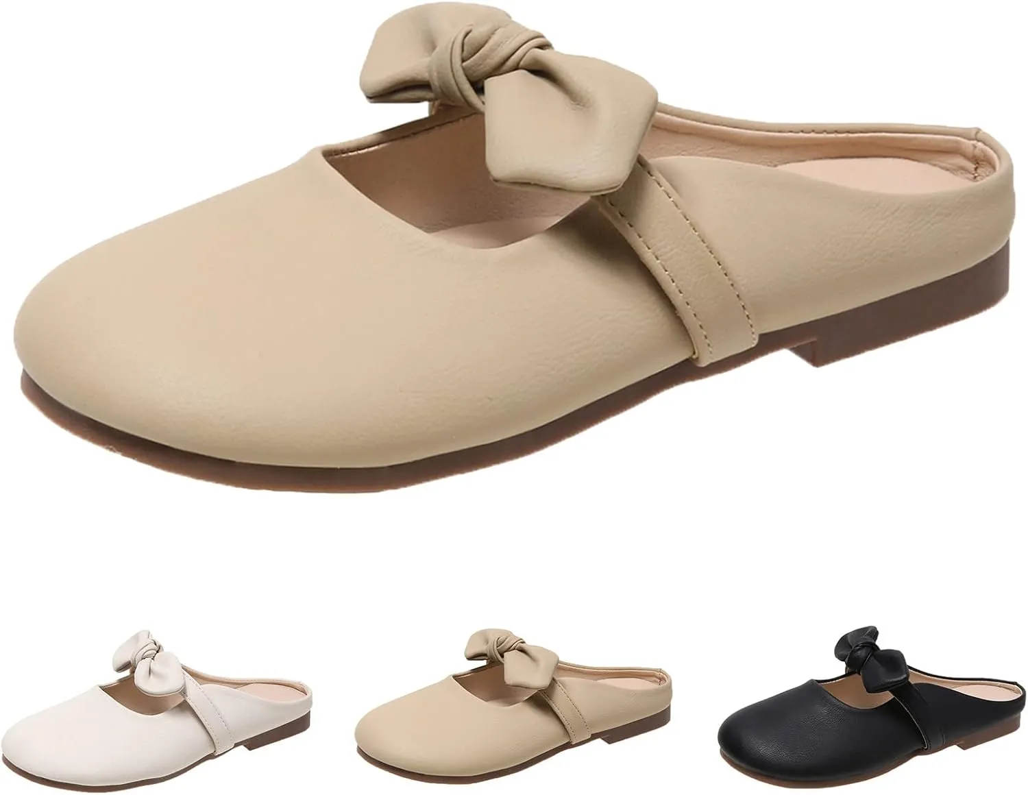 Hbeylia Women's Slip On Mules Loafers Fashion Bowknot Round Head Chunky Low Heels Shoes Comfortable Backless Casual Loafers Breathable Lightweight Non Slip Dress Ballet Flats Walking Shoes