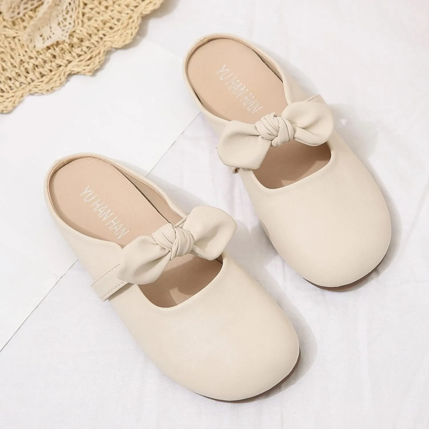 Hbeylia Women's Slip On Mules Loafers Fashion Bowknot Round Head Chunky Low Heels Shoes Comfortable Backless Casual Loafers Breathable Lightweight Non Slip Dress Ballet Flats Walking Shoes