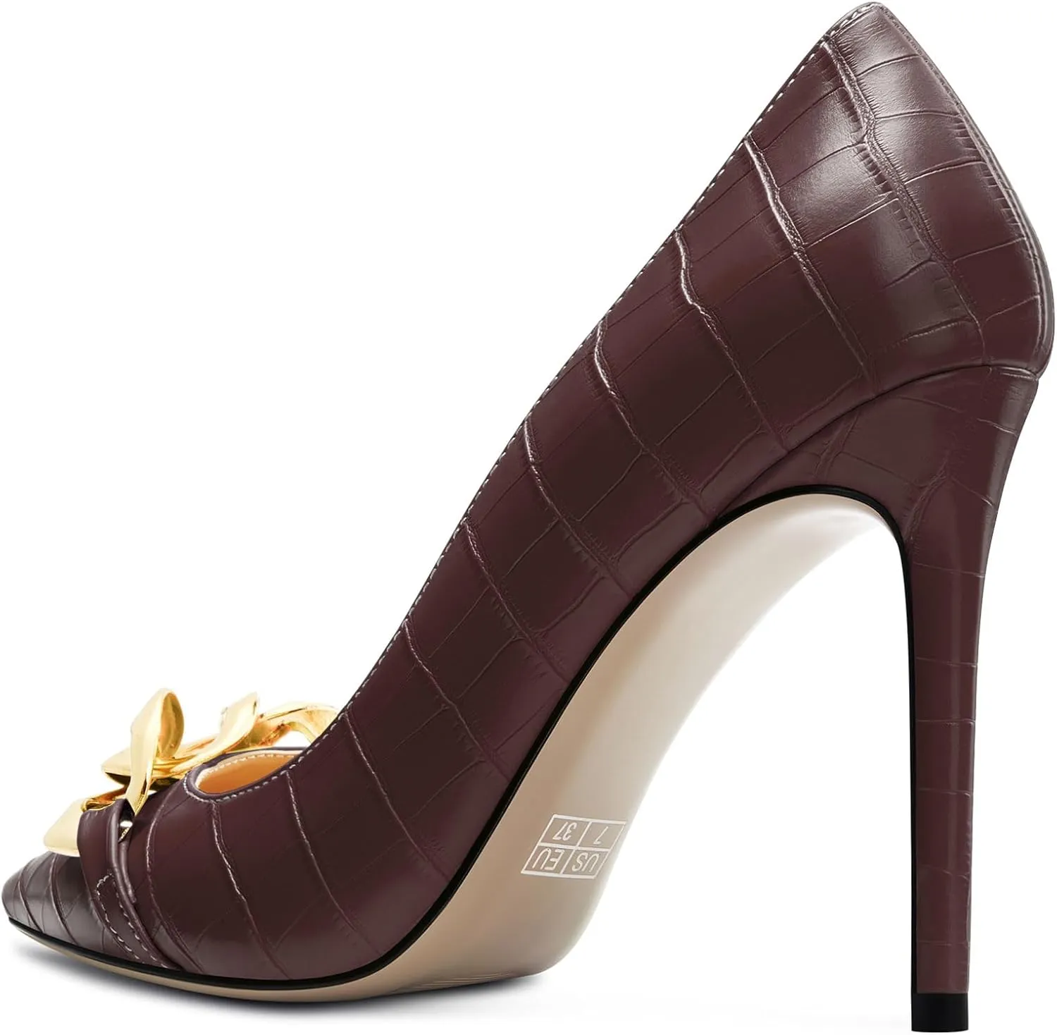 HDEUOLM Womens Stiletto High Heel Pointed Toe Pumps Slip-on Metal Chain Office Basic Classic 3.9 Inches Heels