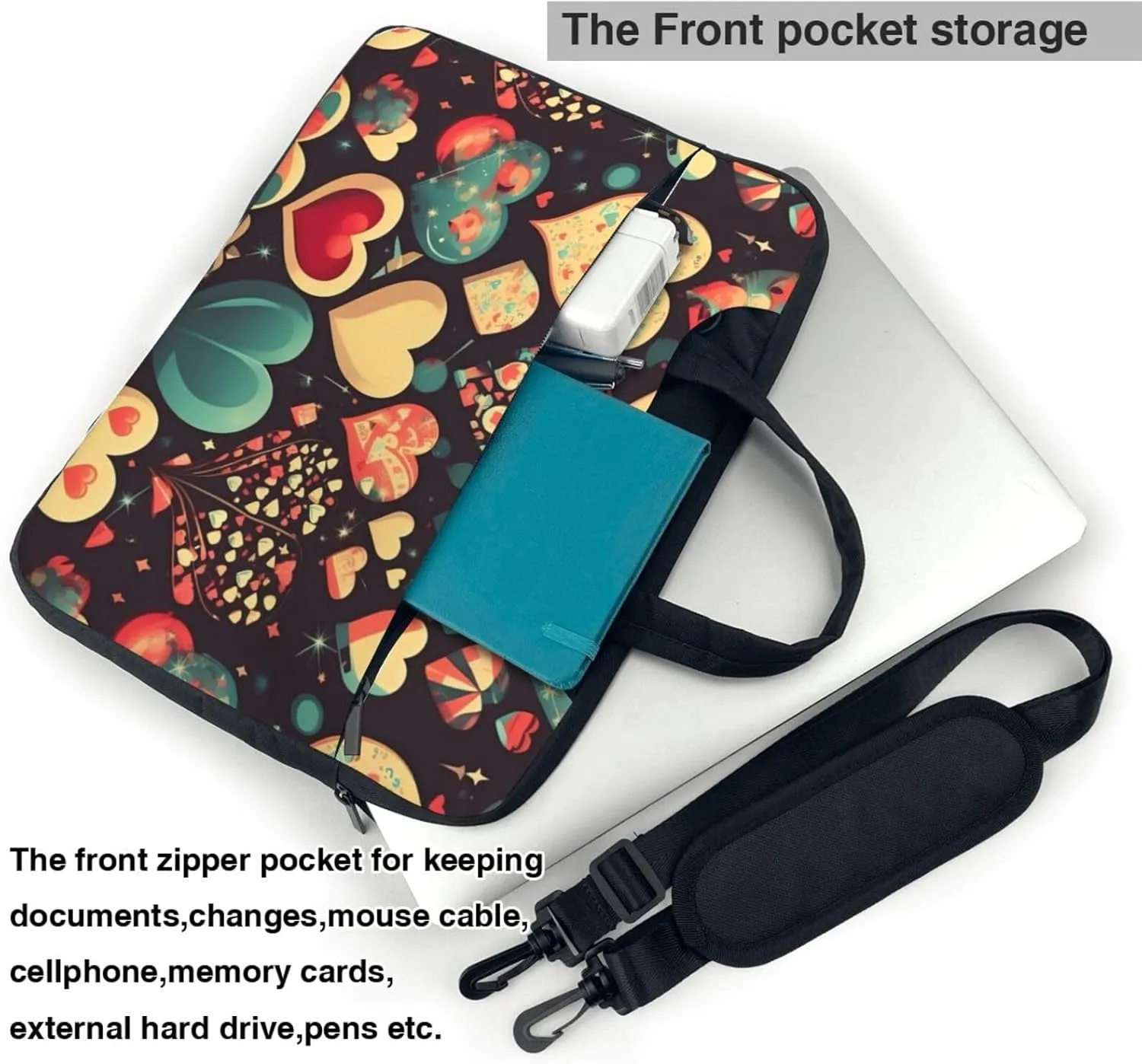 Heart Crush Flower Shockproof Portable Shoulder Laptop Bag For Daily Work Business Meetings