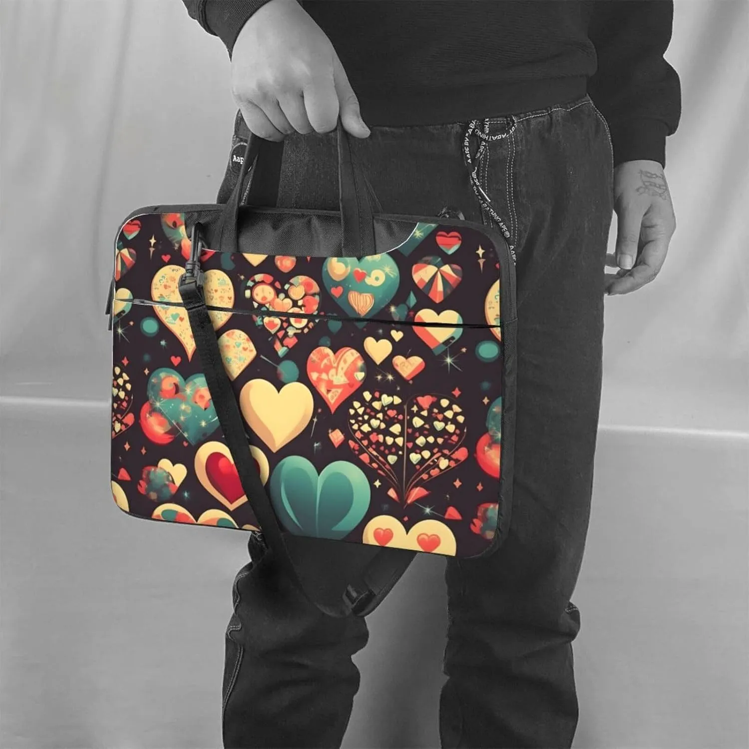 Heart Crush Flower Shockproof Portable Shoulder Laptop Bag For Daily Work Business Meetings