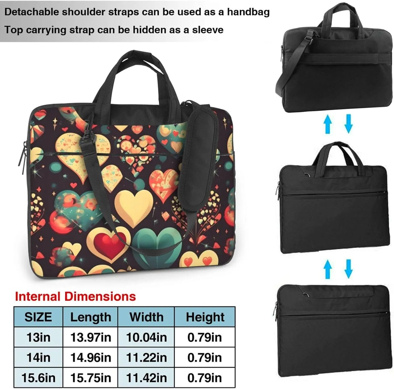 Heart Crush Flower Shockproof Portable Shoulder Laptop Bag For Daily Work Business Meetings