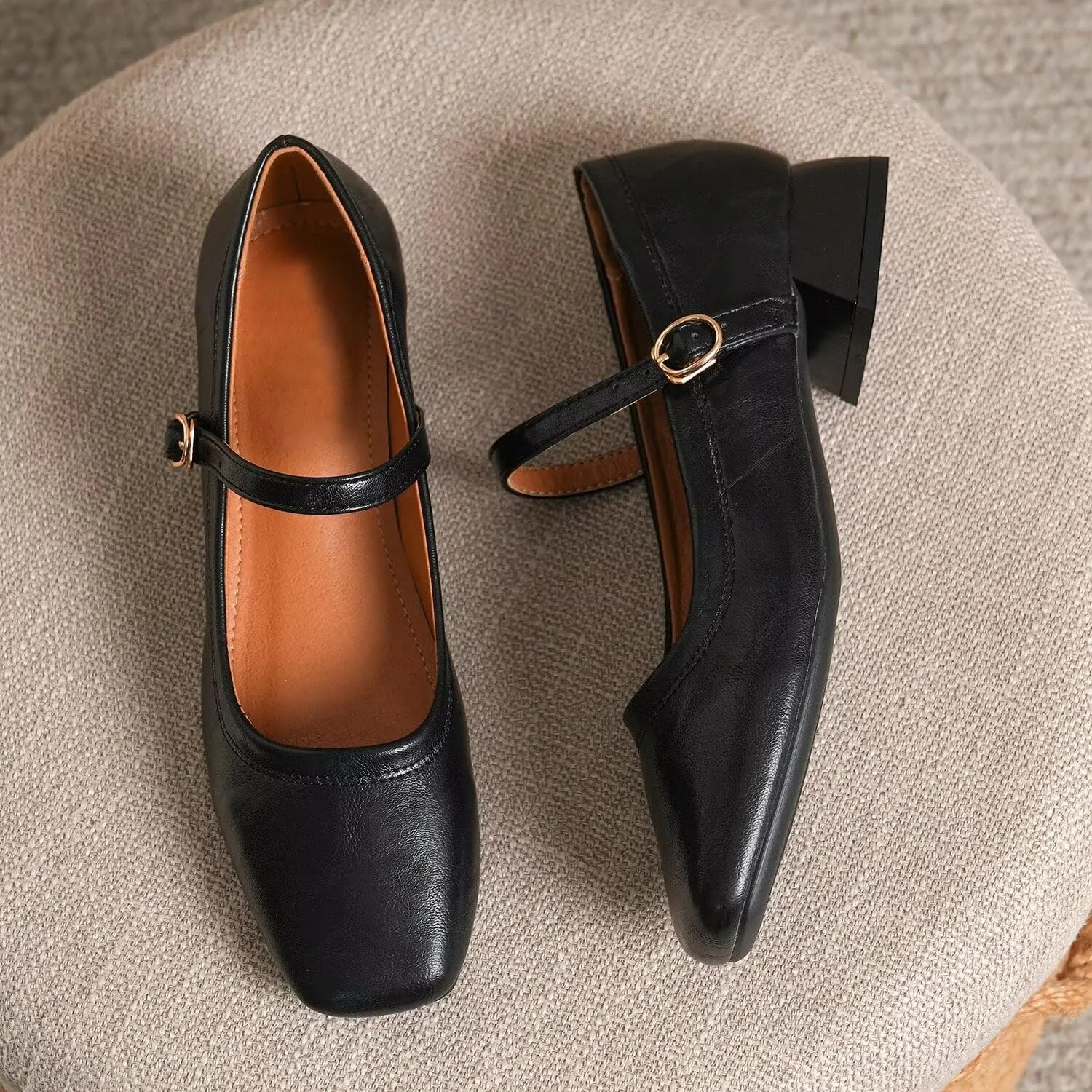 Hee grand Mary Jane Heels for Women Square Toe Low Heel Dress Shoes Comfortable Chunky Block Office Pumps