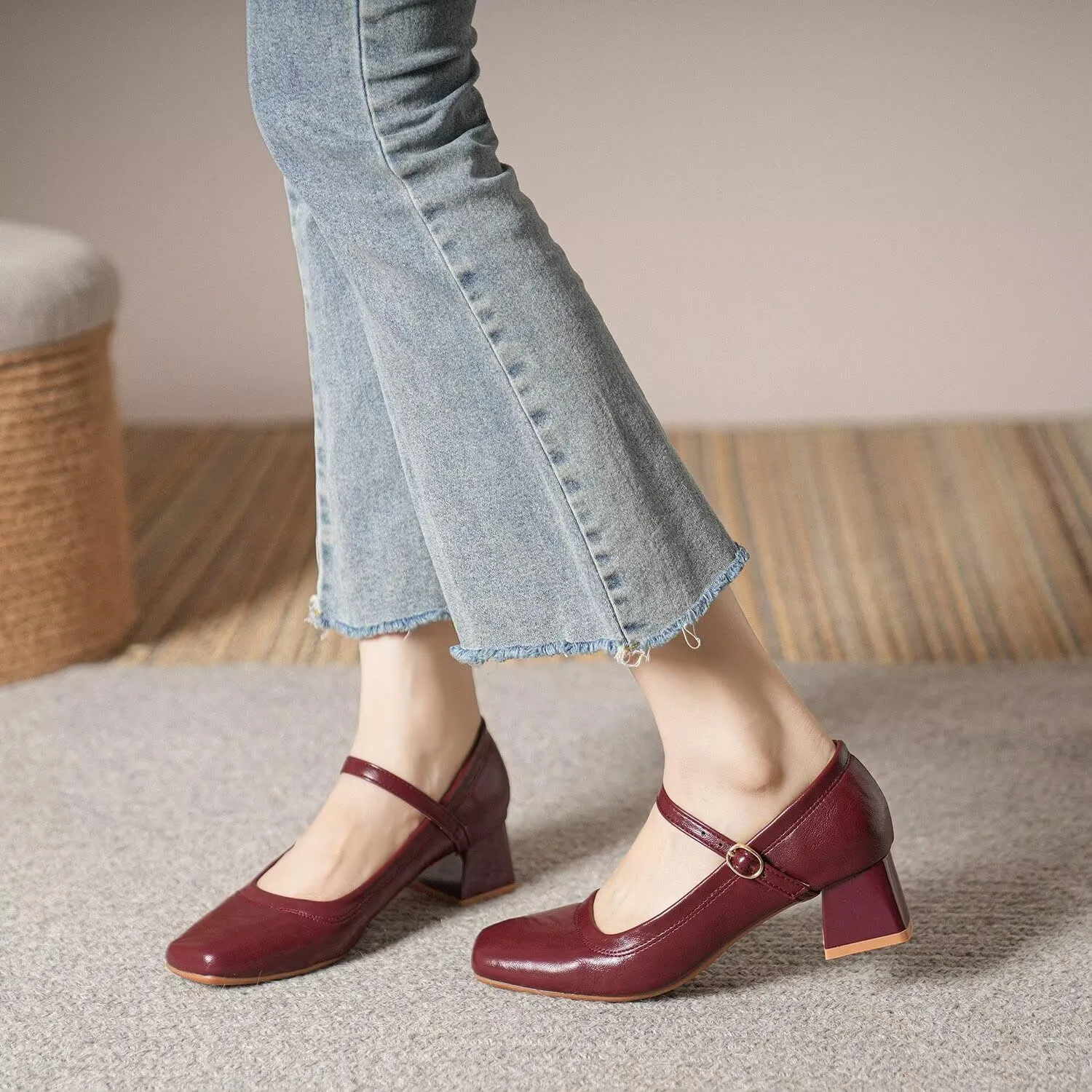 Hee grand Mary Jane Heels for Women Square Toe Low Heel Dress Shoes Comfortable Chunky Block Office Pumps