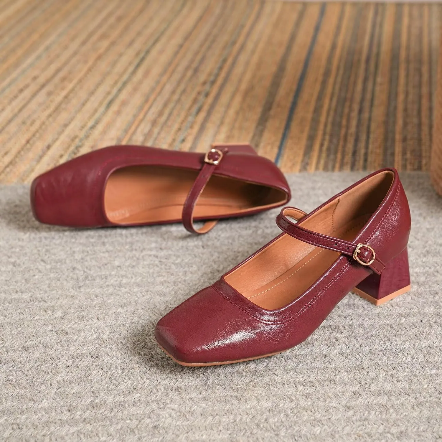 Hee grand Mary Jane Heels for Women Square Toe Low Heel Dress Shoes Comfortable Chunky Block Office Pumps