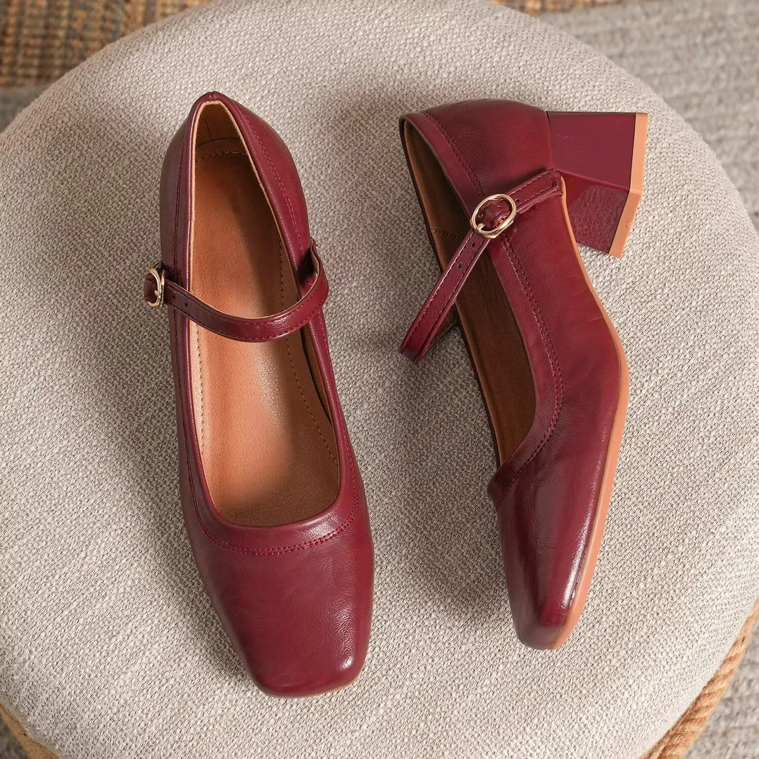 Hee grand Mary Jane Heels for Women Square Toe Low Heel Dress Shoes Comfortable Chunky Block Office Pumps