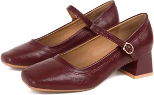 Hee grand Mary Jane Heels for Women Square Toe Low Heel Dress Shoes Comfortable Chunky Block Office Pumps