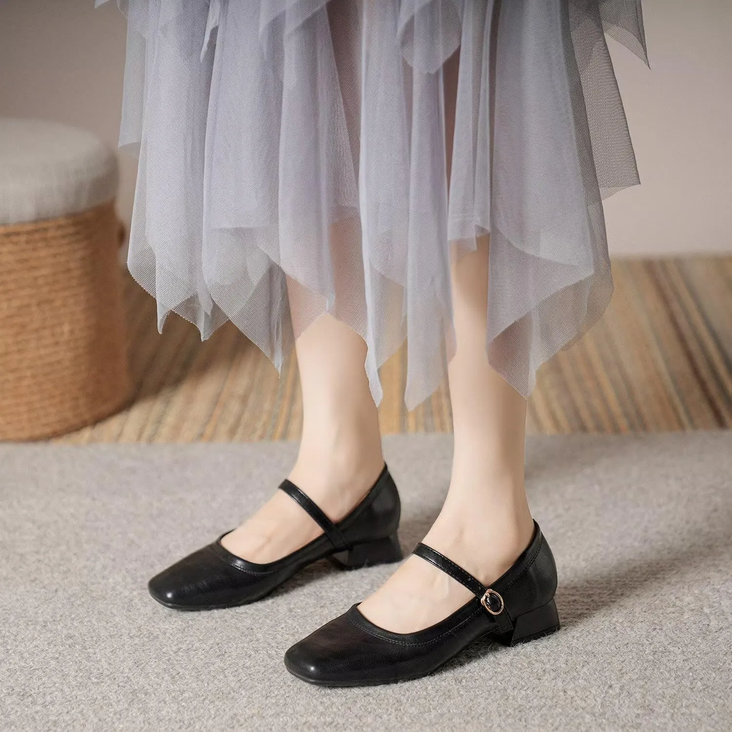 Hee grand Mary Jane Heels for Women Square Toe Low Heel Dress Shoes Comfortable Chunky Block Office Pumps