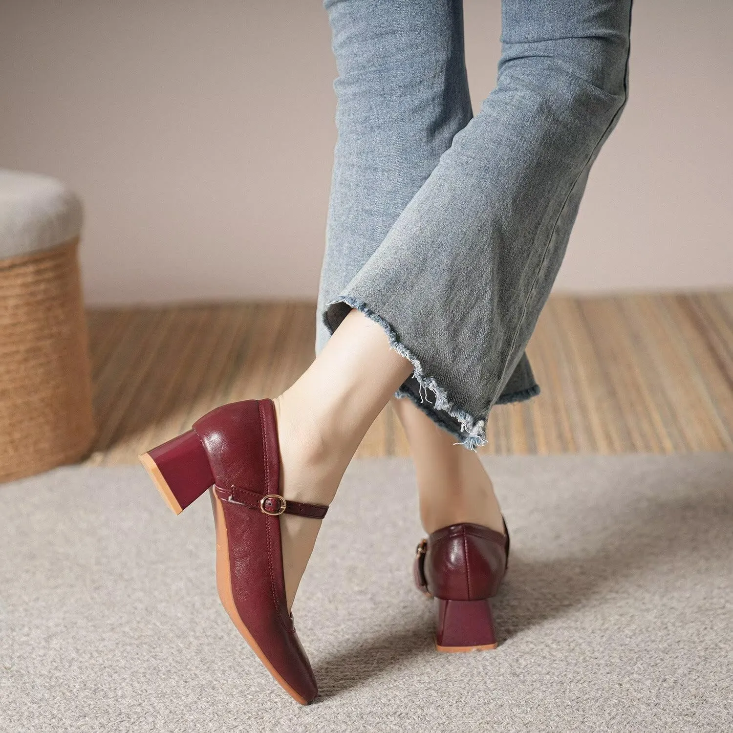 Hee grand Mary Jane Heels for Women Square Toe Low Heel Dress Shoes Comfortable Chunky Block Office Pumps