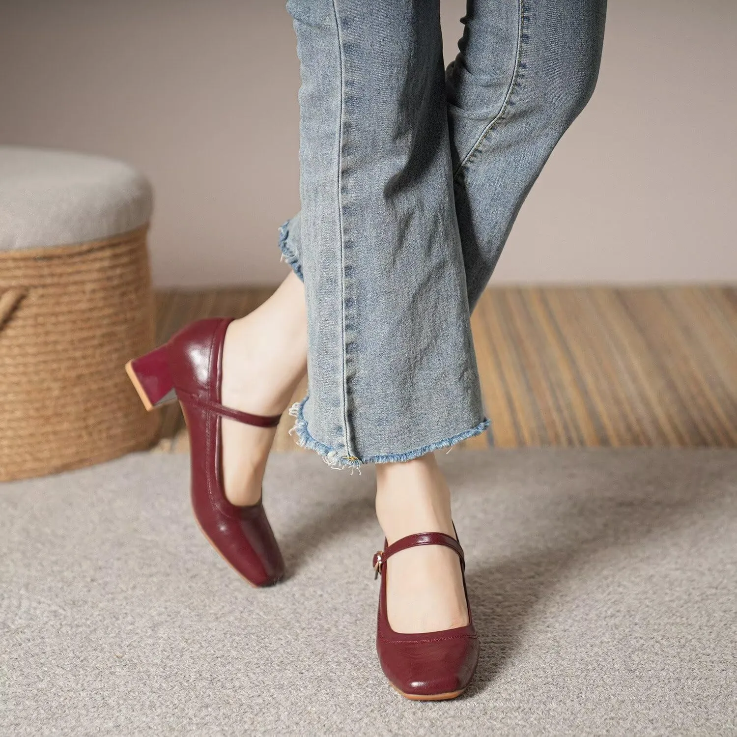Hee grand Mary Jane Heels for Women Square Toe Low Heel Dress Shoes Comfortable Chunky Block Office Pumps