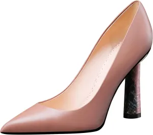 Heels for Women Pointed Toe Pumps Block High Heel Women Comfortable Pumps Leather Heel for Wedding Dress
