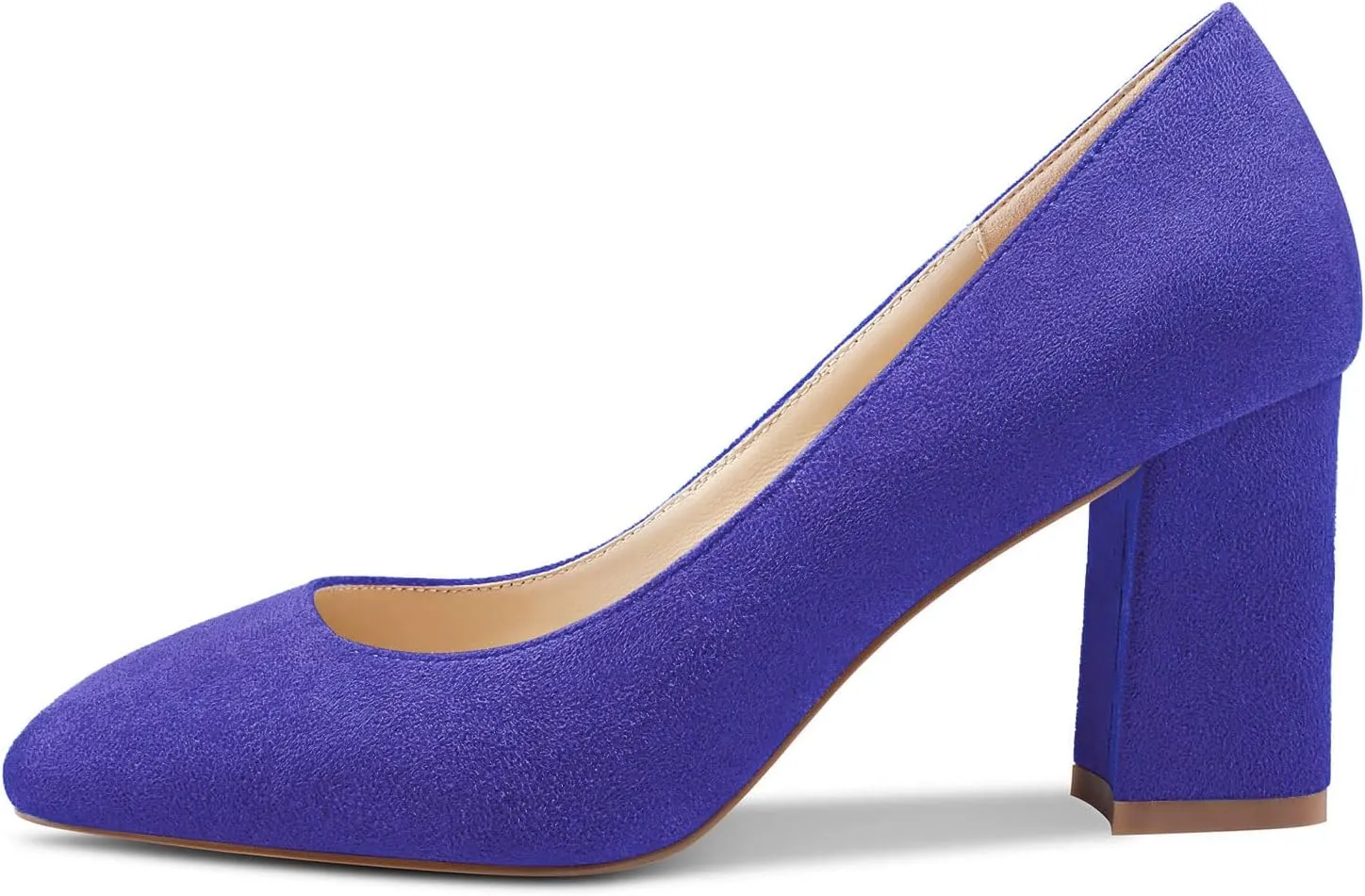 HEUIVZAR Women Pumps Square Toe Block Chunky Mid Heel Slip-on Dress Shoes Suede 3 Inch