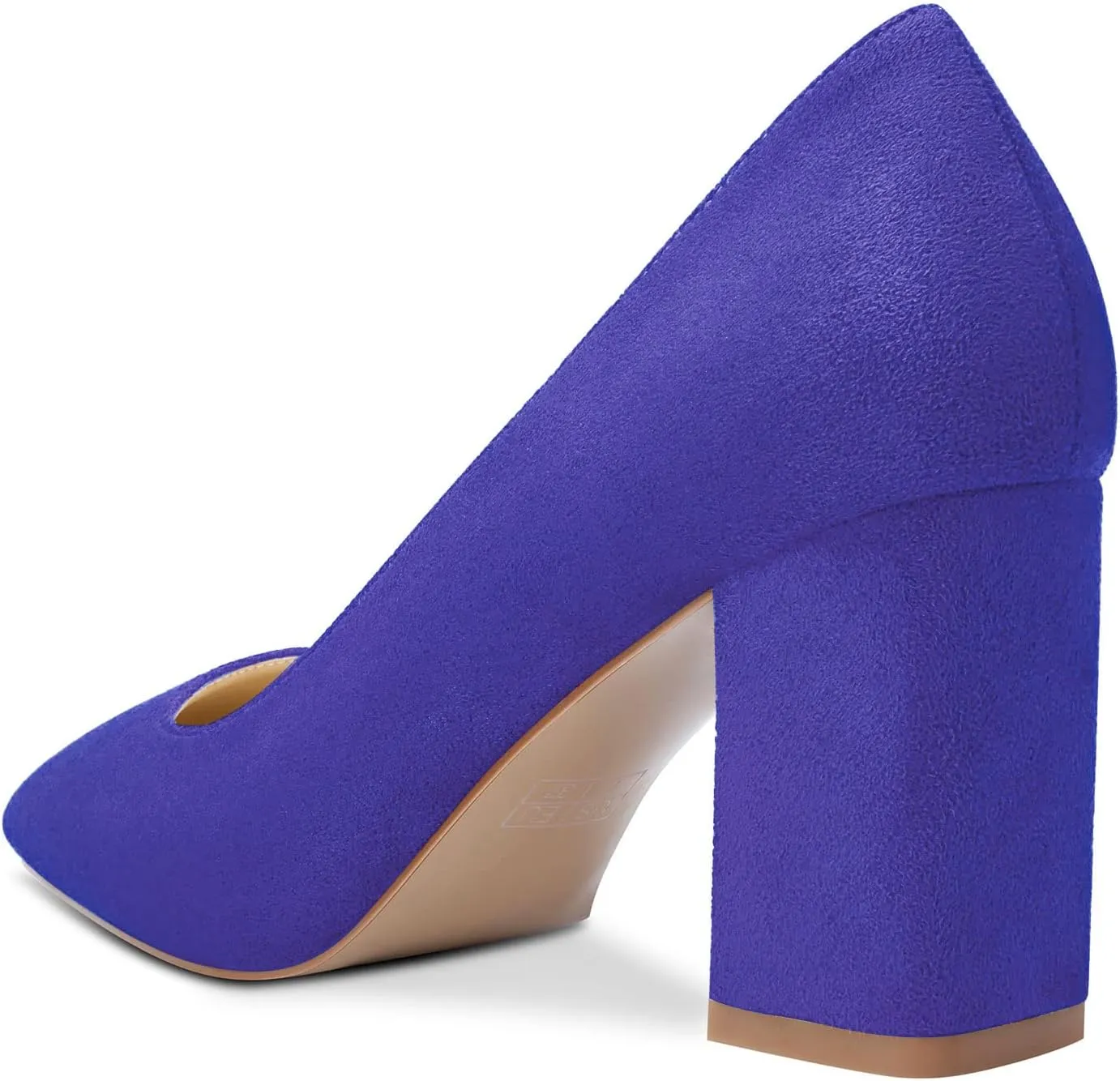 HEUIVZAR Women Pumps Square Toe Block Chunky Mid Heel Slip-on Dress Shoes Suede 3 Inch