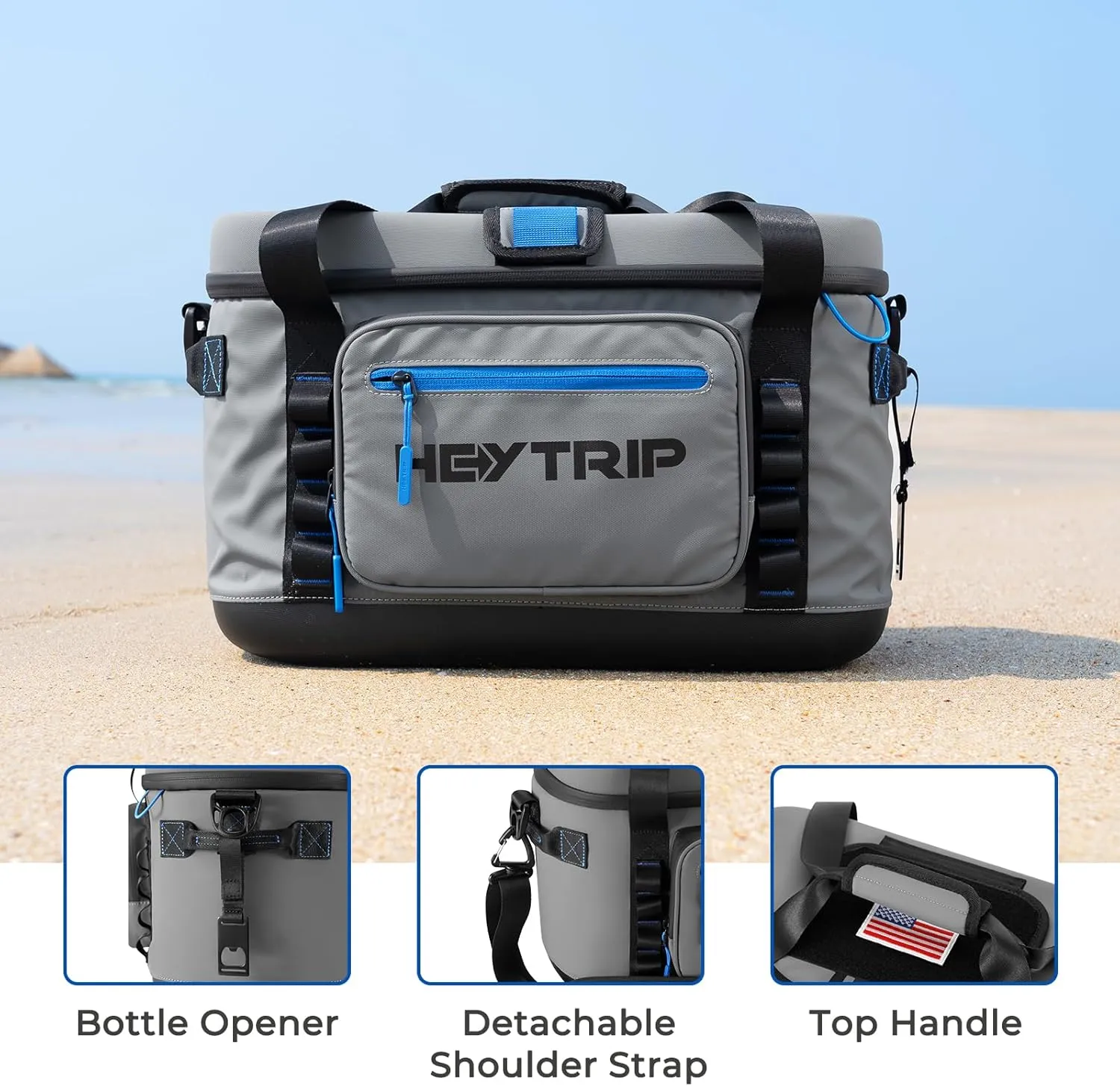 HEYTRIP Large Soft Cooler Bag, Soft Sided Insulated Cooler Hard Lid & Base Portable Beach Ice Chest with Shoulder Strap Leakproof Camping Cooler