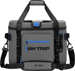HEYTRIP Large Soft Cooler Bag, Soft Sided Insulated Cooler Hard Lid & Base Portable Beach Ice Chest with Shoulder Strap Leakproof Camping Cooler