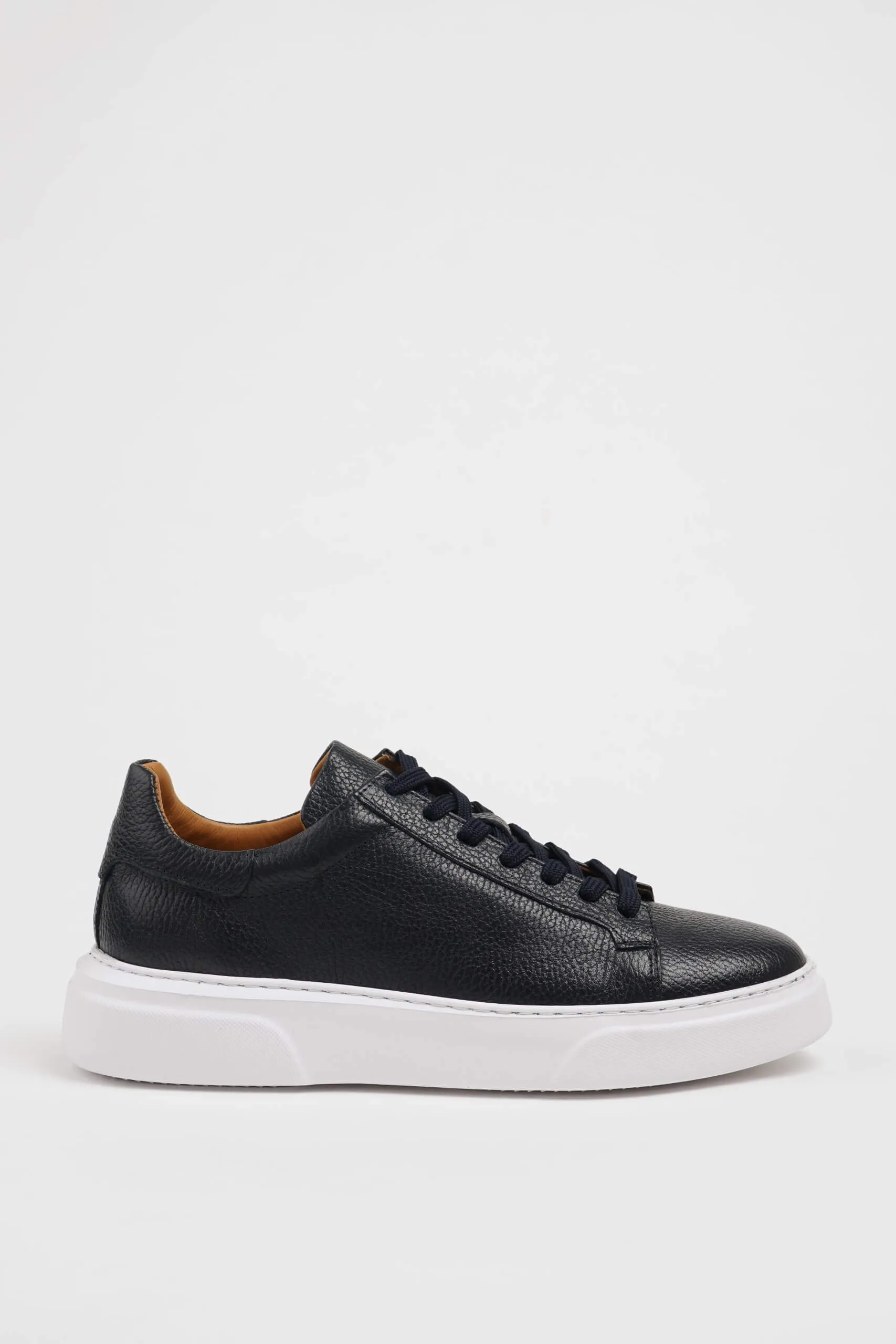 HolloShoe Navy Grained Leather Low-Top Sneakers